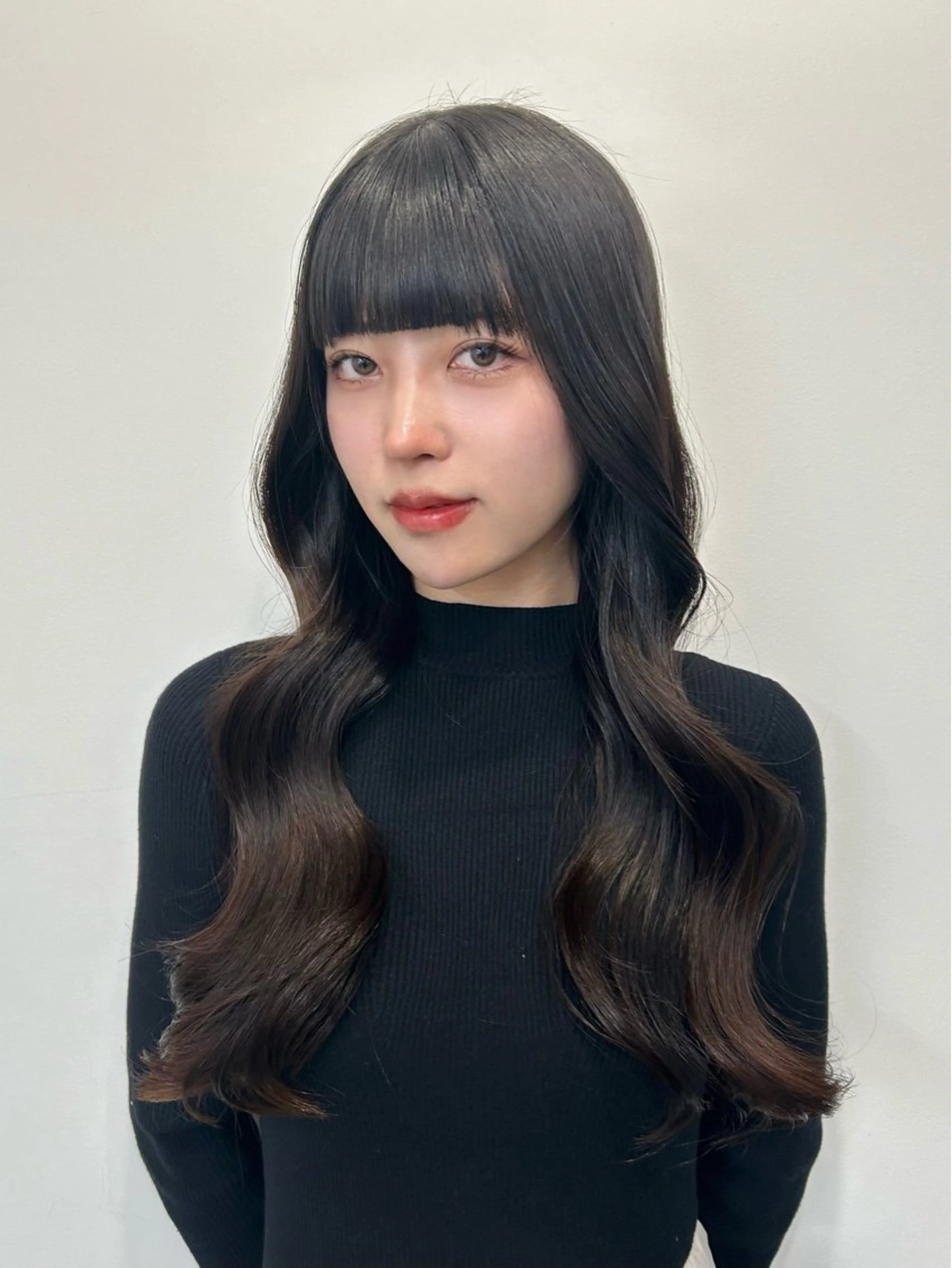 ロング カラー 顔周りカット 韓国風ヘア 梅田l大人韓国ヘア レイヤー×艶カラーのヘアスタイル