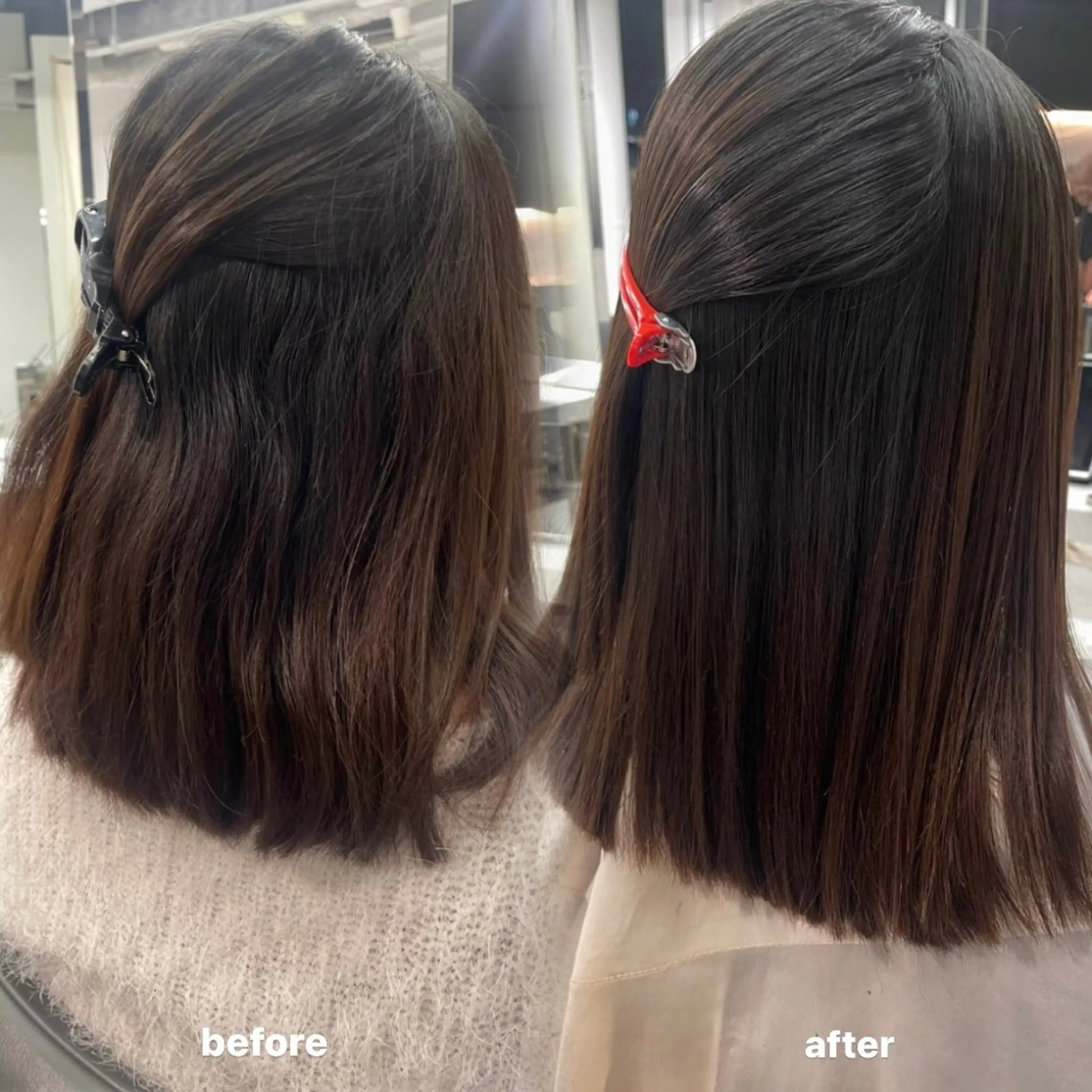 ミディアム パーマ 縮毛矯正 透明感カラー 💞みどりのヘアスタイル