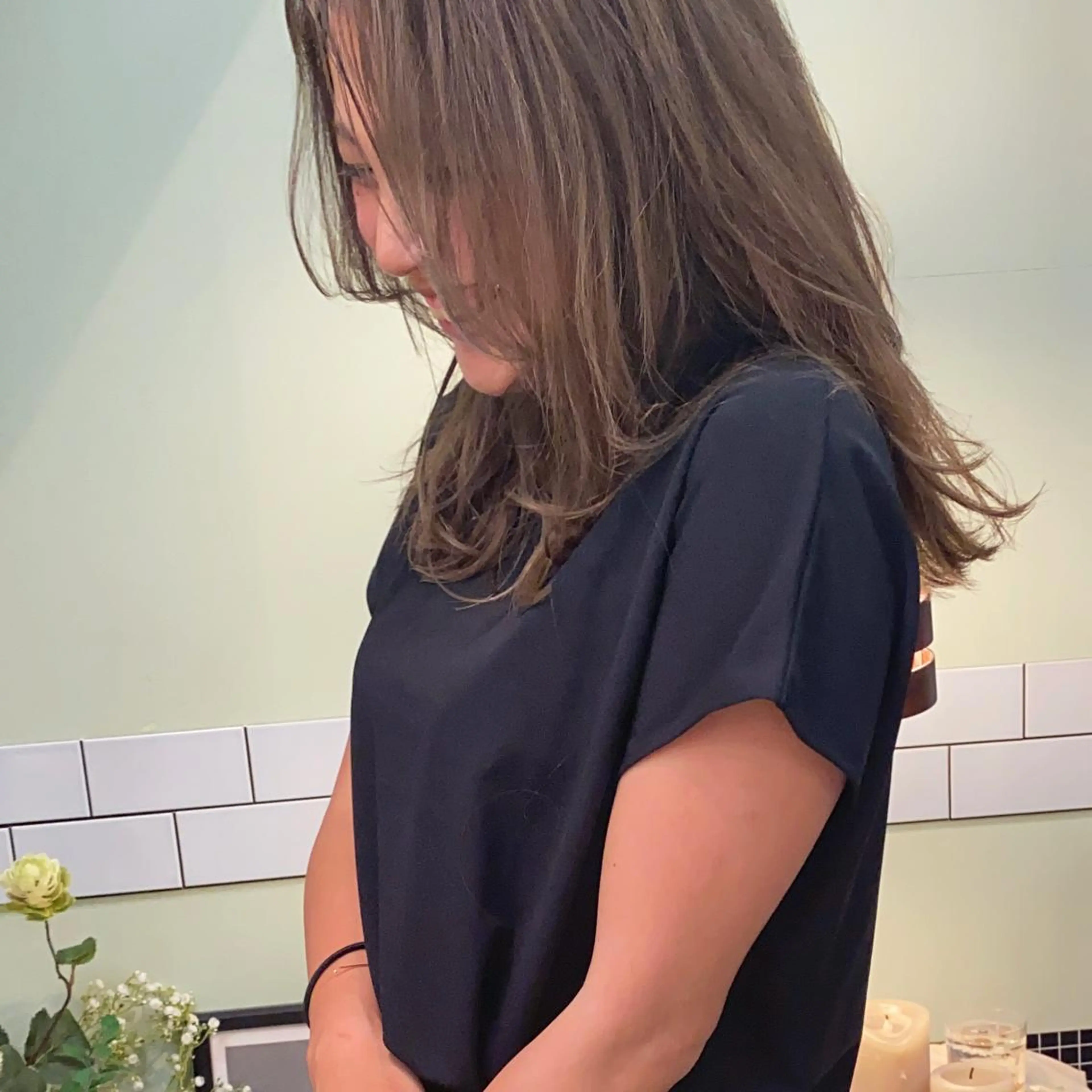 ミディアム カラー ハイライトカラー ハイライト カット ヘアカラー トリートメント 田室 和幸のヘアスタイル
