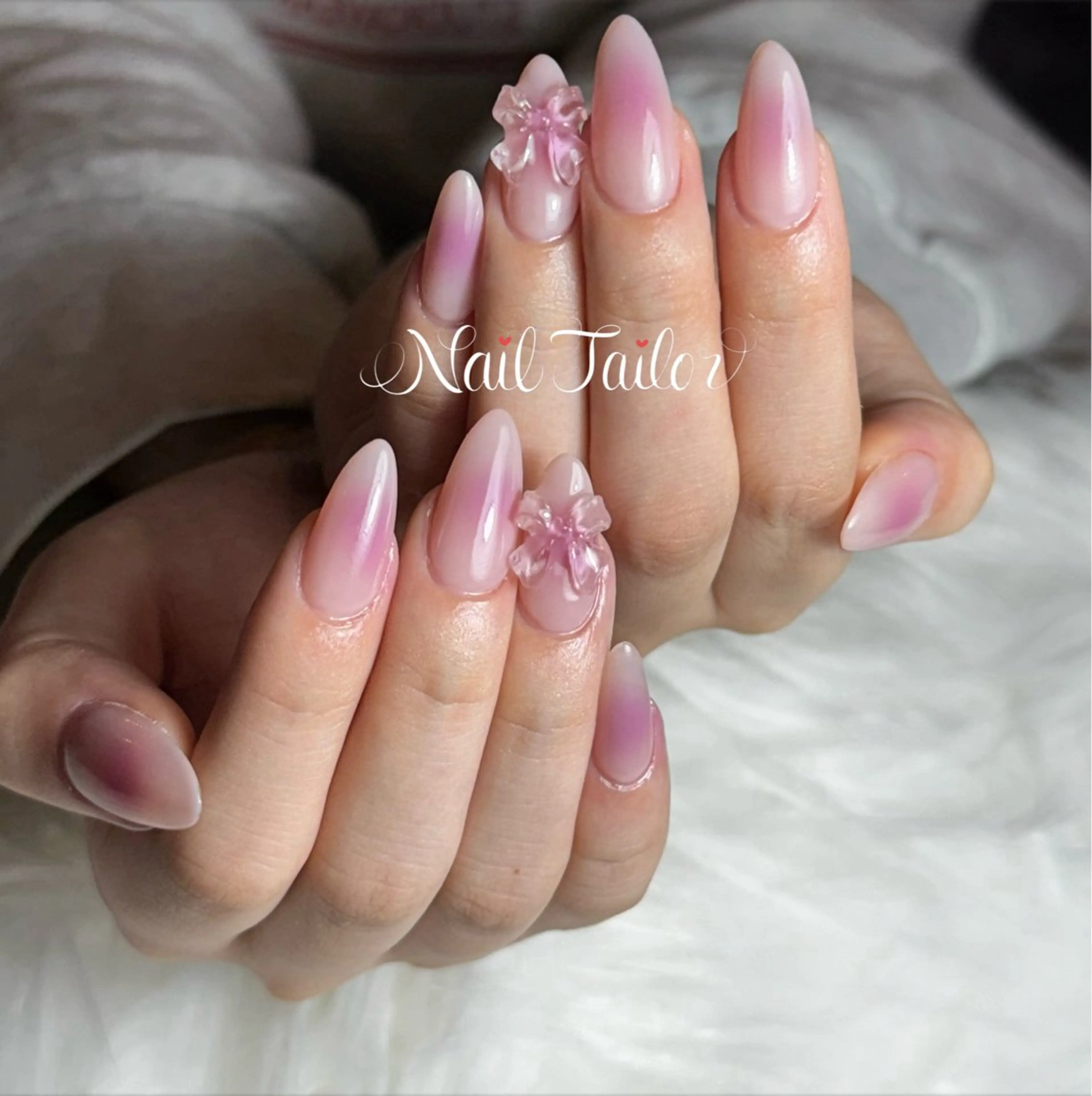 ネイル チークネイル クリアネイル 長さ出し ジェルネイル ガーリー ハンドネイル NailTailor ネイルテイラーのネイルデザイン
