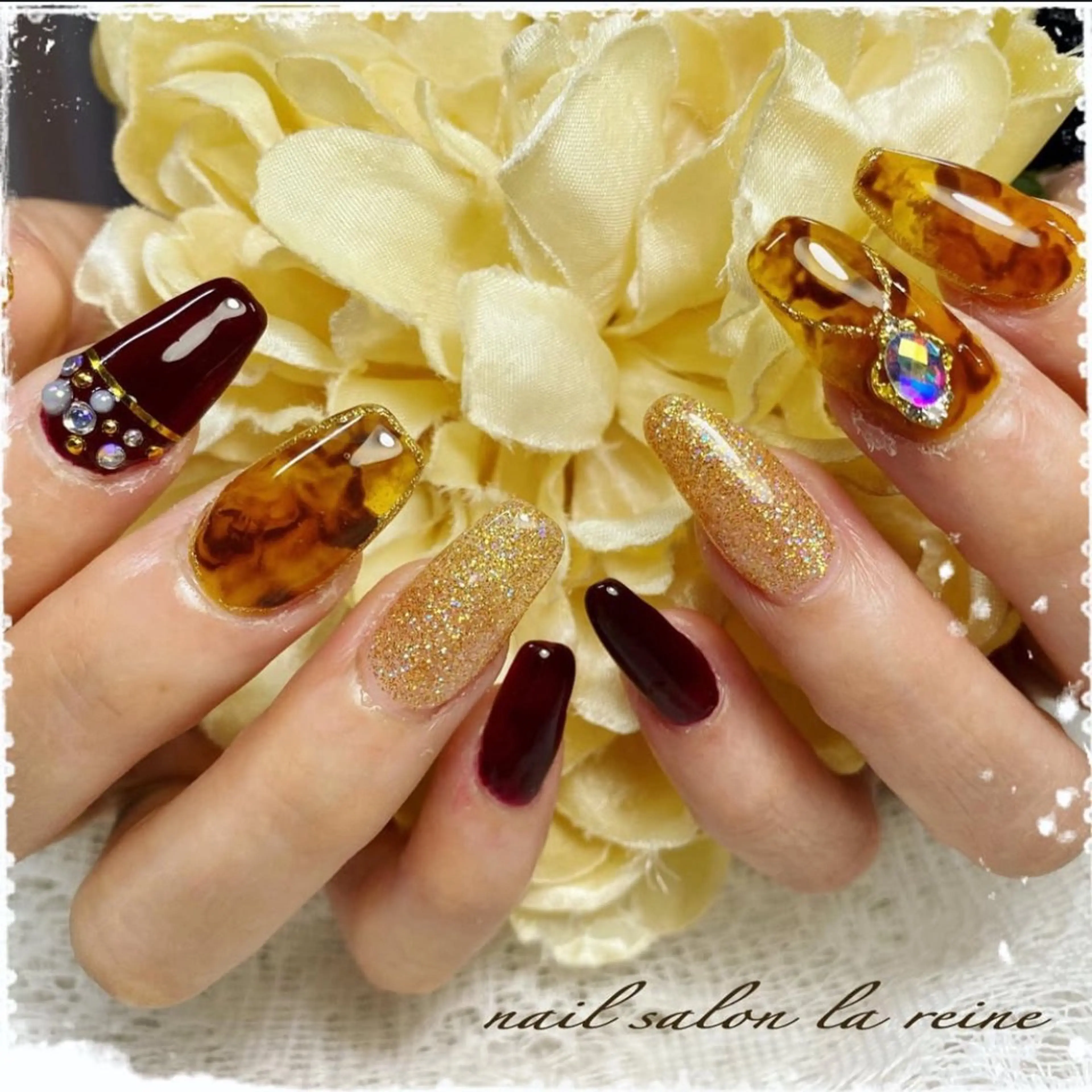 ネイル アートネイル べっ甲ネイル ハンドネイル nail salon la reineのネイルデザイン