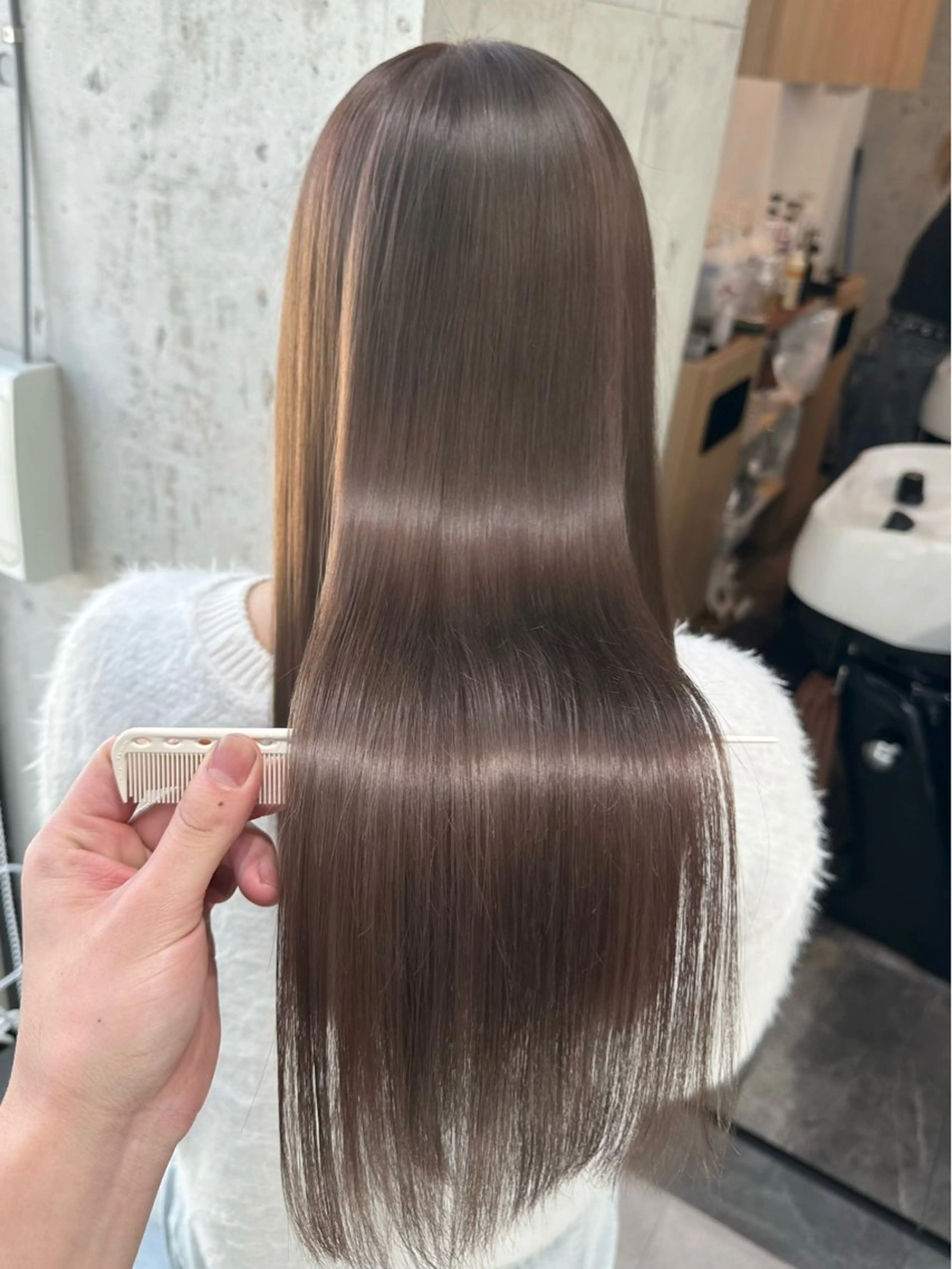 セミロング ヘアカラー トリートメント ✨透明感カラー/縮毛 恵比寿HAYATO✨のヘアスタイル