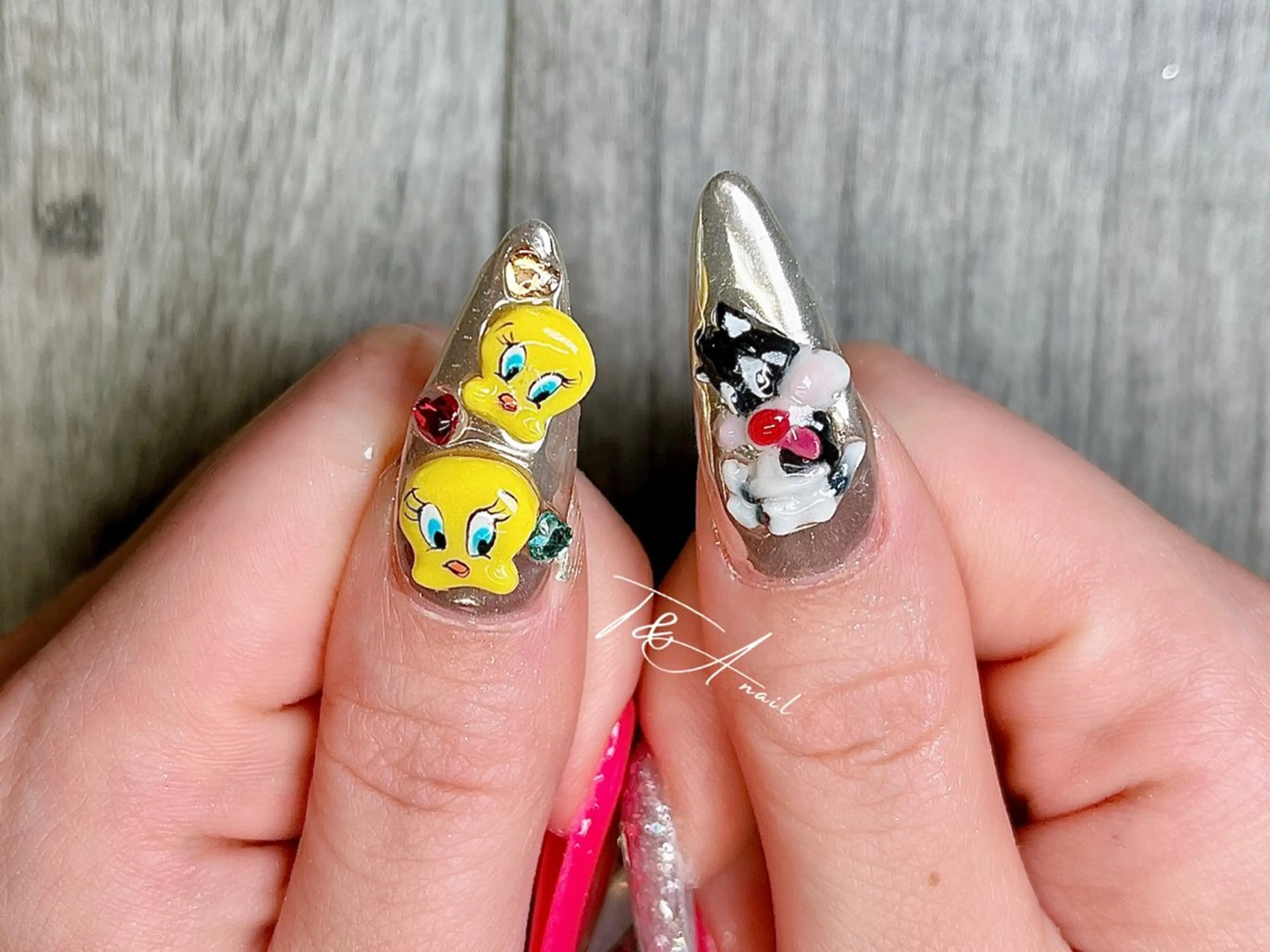 ネイル 長さ出し ジェルネイル ピンク スカルプネイル シルバー T&A nailのネイルデザイン