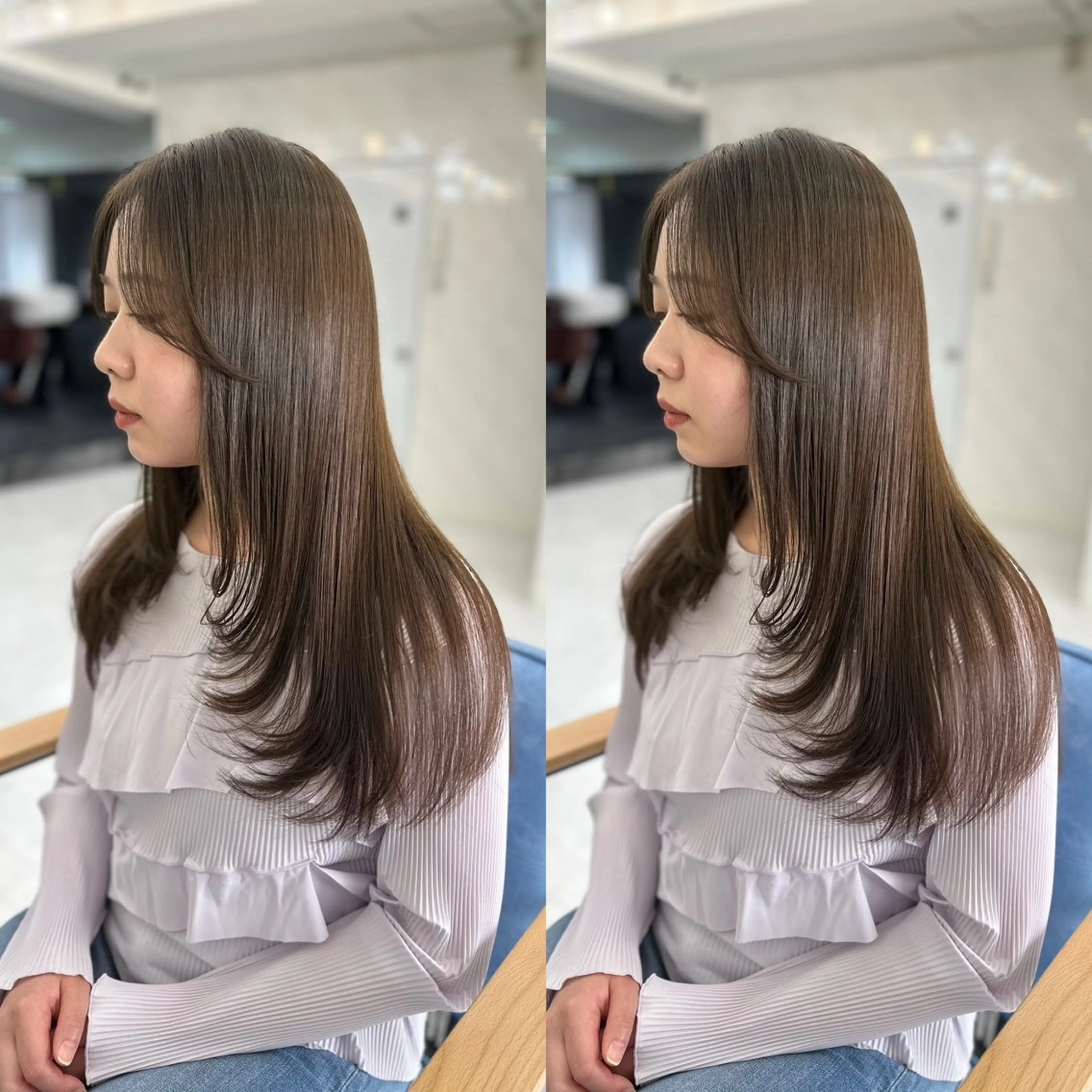 ロング カラー ブリーチ 透明感カラー ブリーチなしカラー オリーブカラー 縮毛矯正 ヘアカラー トリートメント 髪質改善🩵縮毛矯正 代々木/木下のヘアスタイル