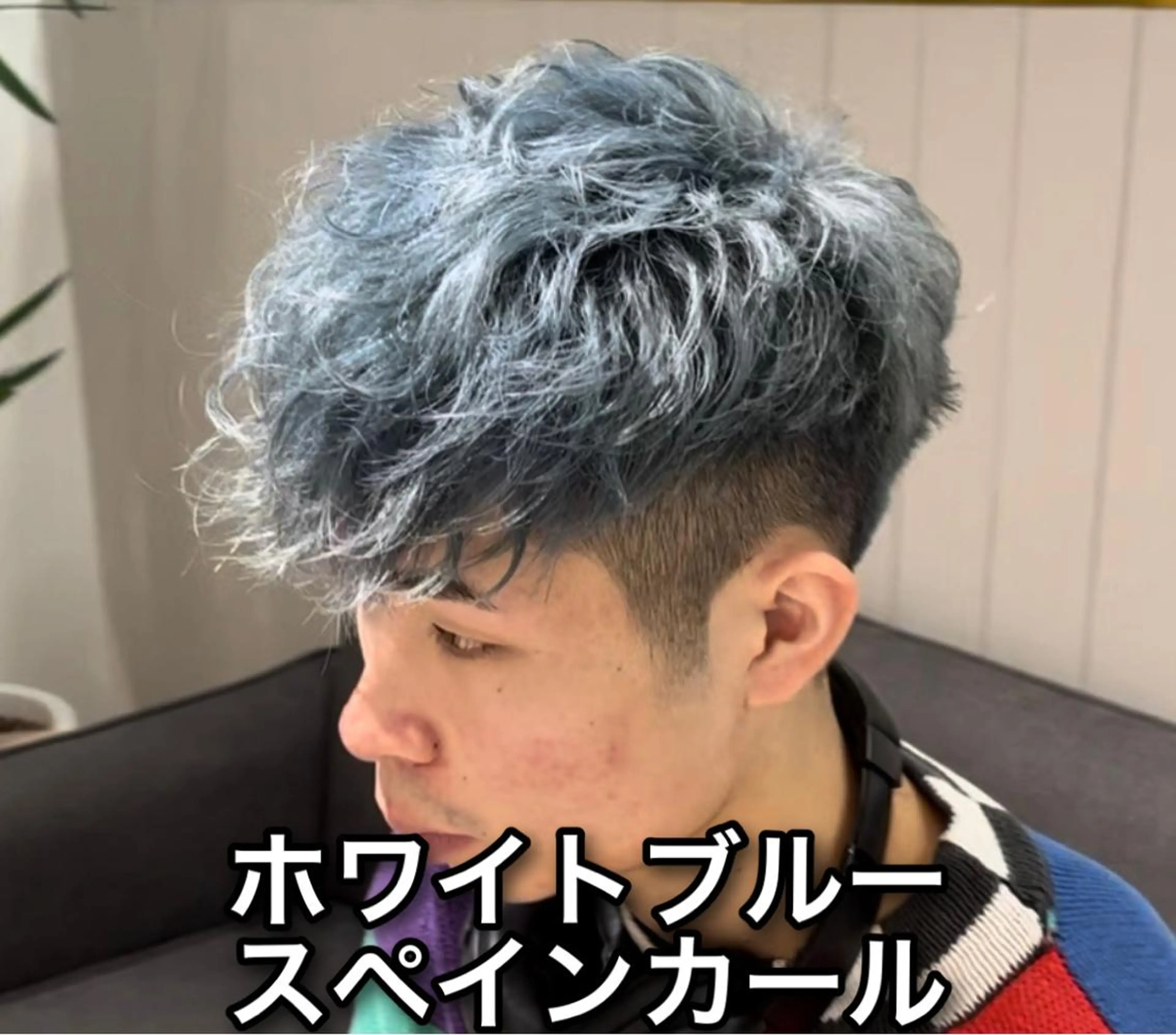 ショート カラー パーマ メンズ メンズパーマ スペインカール ブルーカラー 池袋メンズNo.1 増田リツヤのヘアスタイル