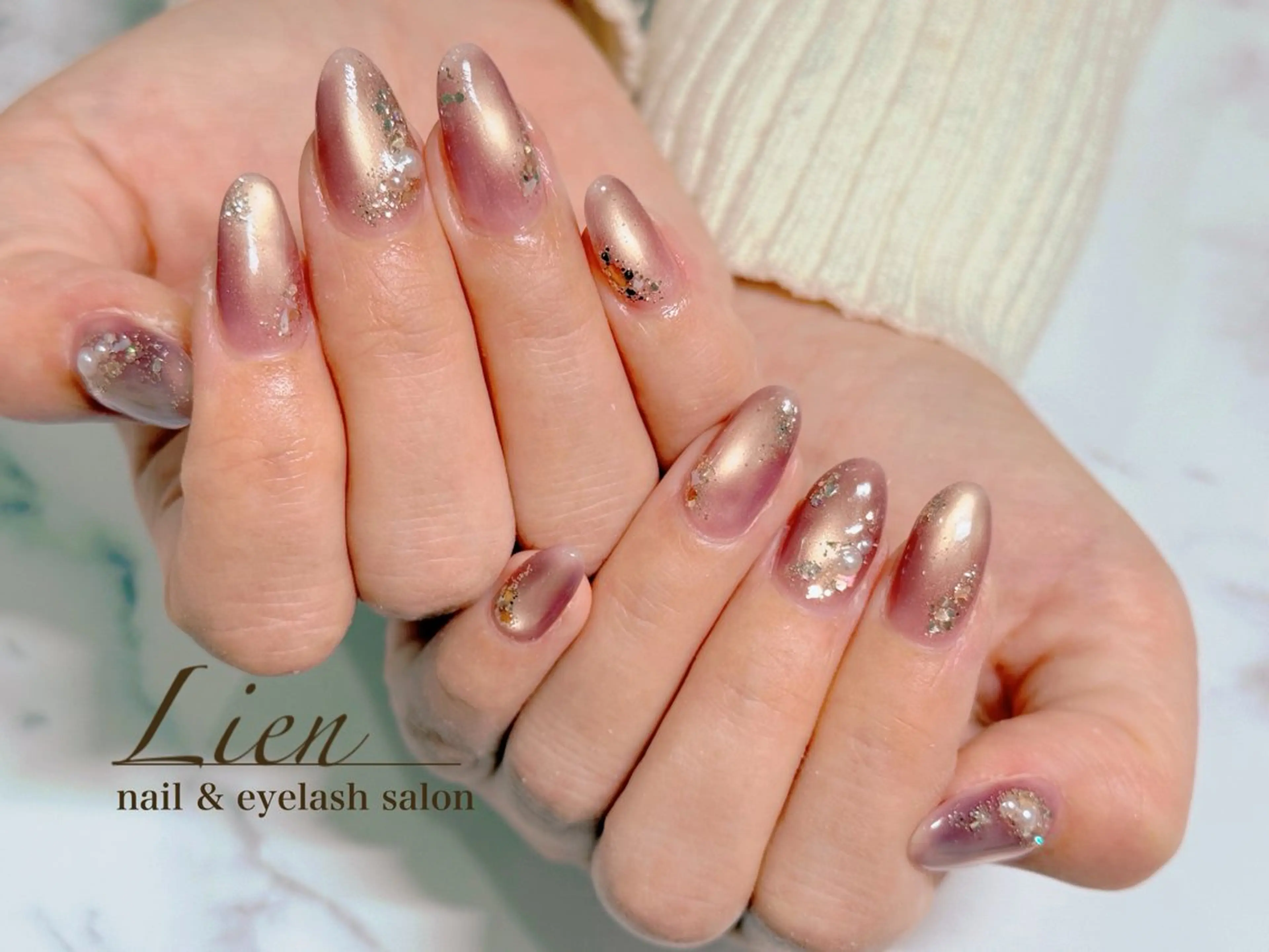 ネイル 長さ出し フットネイル フレンチネイル ジェルネイル ガラスフレンチ ハンドネイル Lien(リアン) 銀座駅6分のネイルデザイン