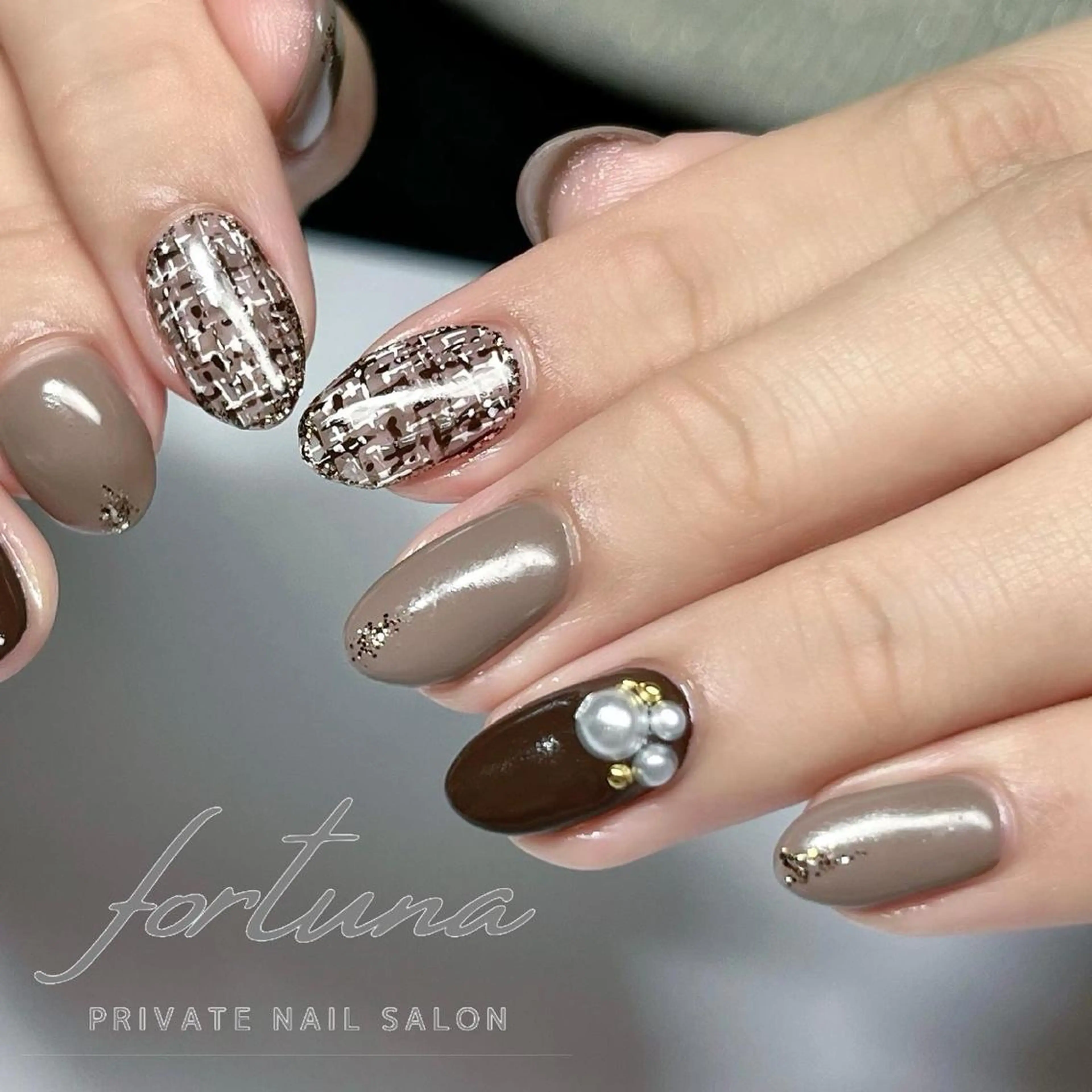 ネイル ツイードネイル 冬ネイル ハンドネイル fortuna 武藤裕美のネイルデザイン