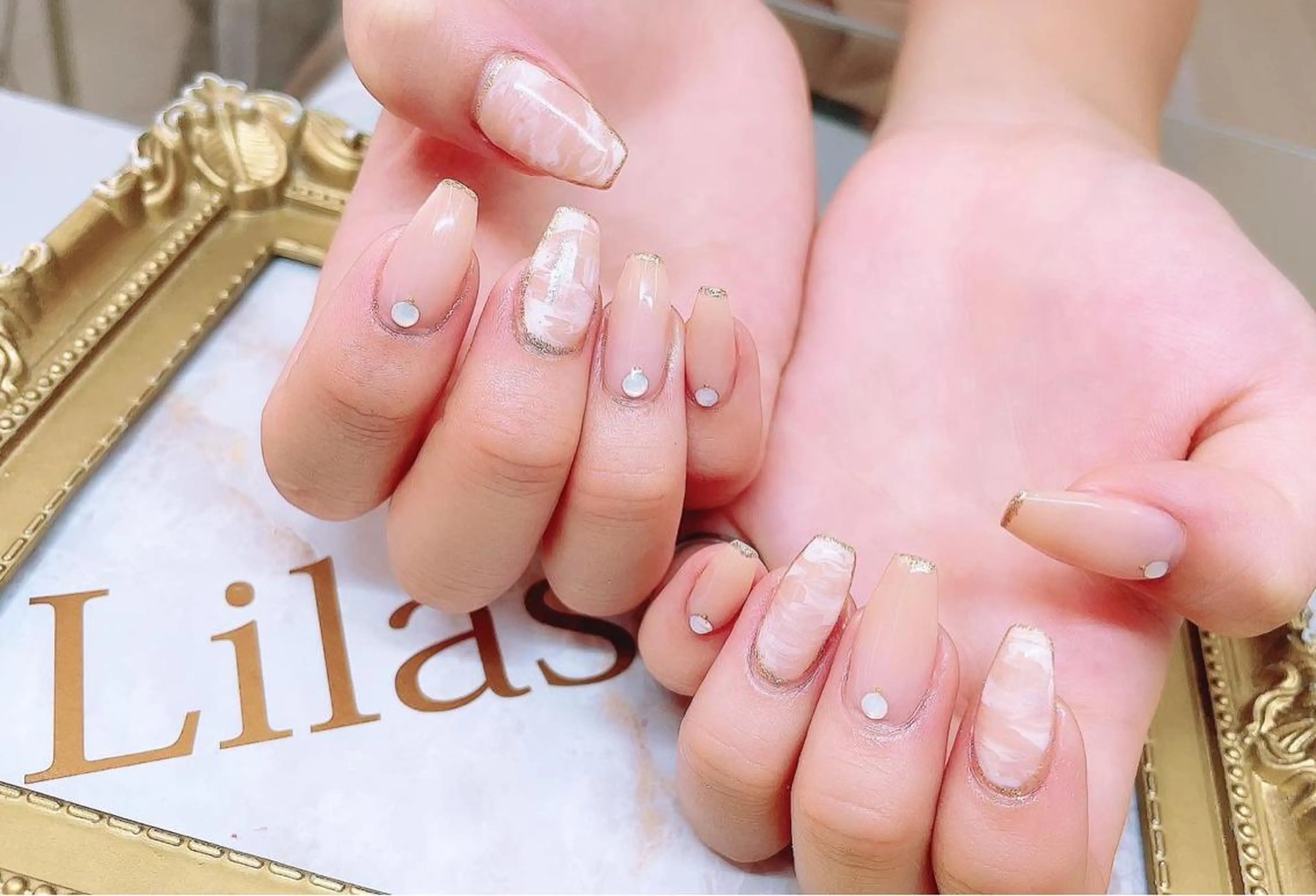 ネイル ジェルネイル ハードジェル ラメ(グリッター) ロングネイル 大理石ネイル(マーブル) Lilas Nailのネイルデザイン