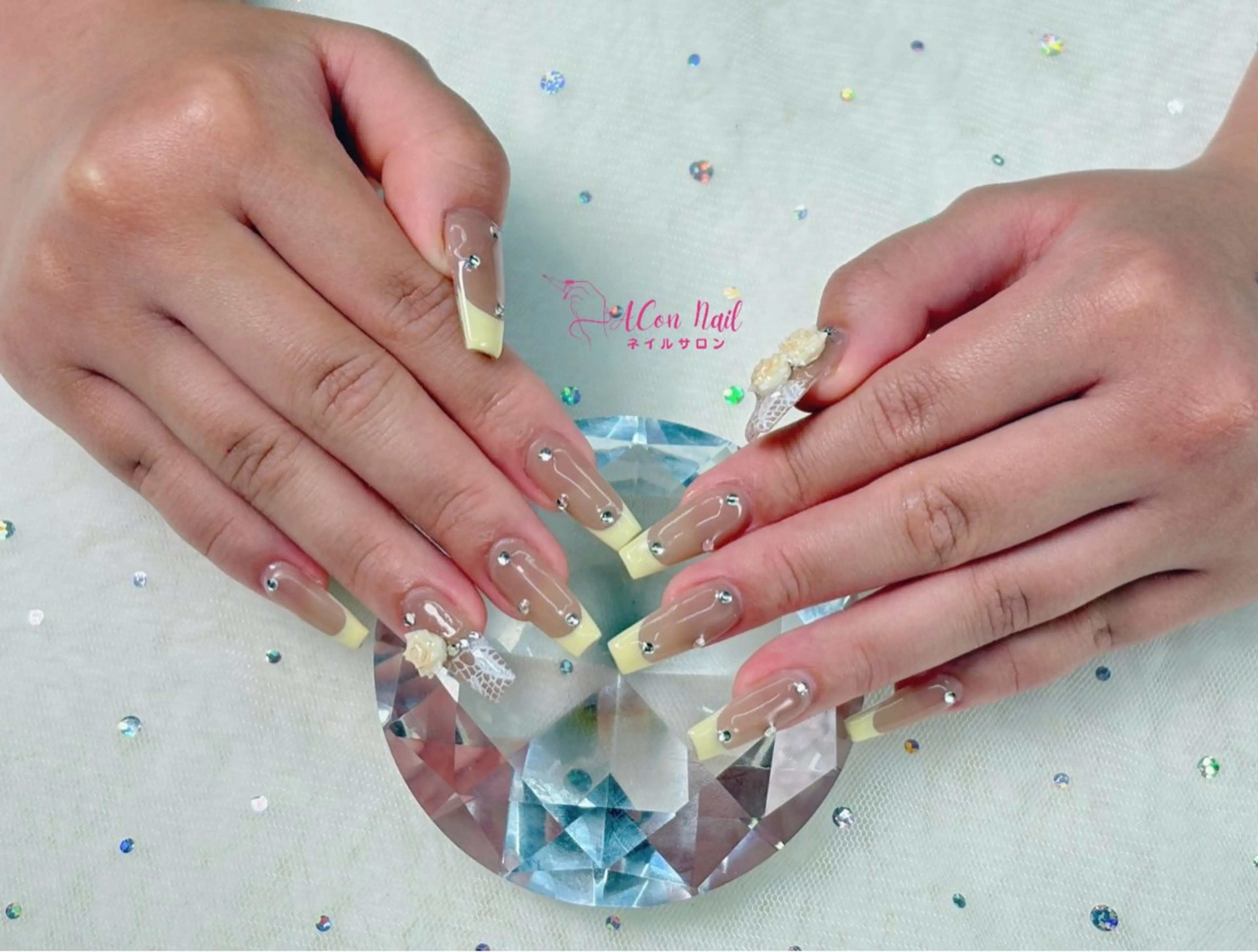 ネイル 桜ネイル 長さ出し フラワーネイル フレンチネイル ジェルネイル ハンドネイル ACon NailSalonのネイルデザイン