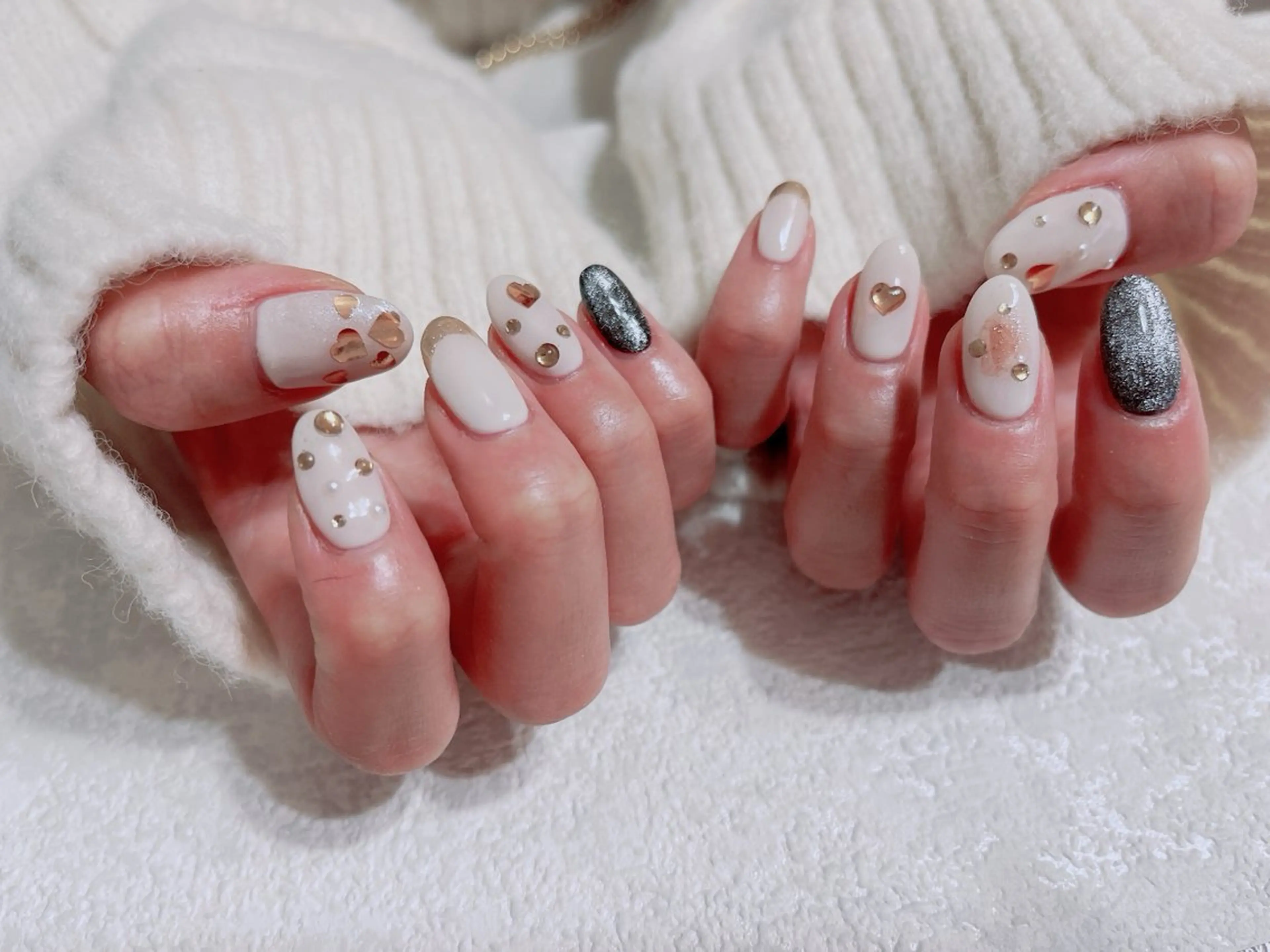 ネイル ジェルネイル ハート 韓国ネイル メンズネイル パラジェル kiki nail たまプラーザのネイルデザイン