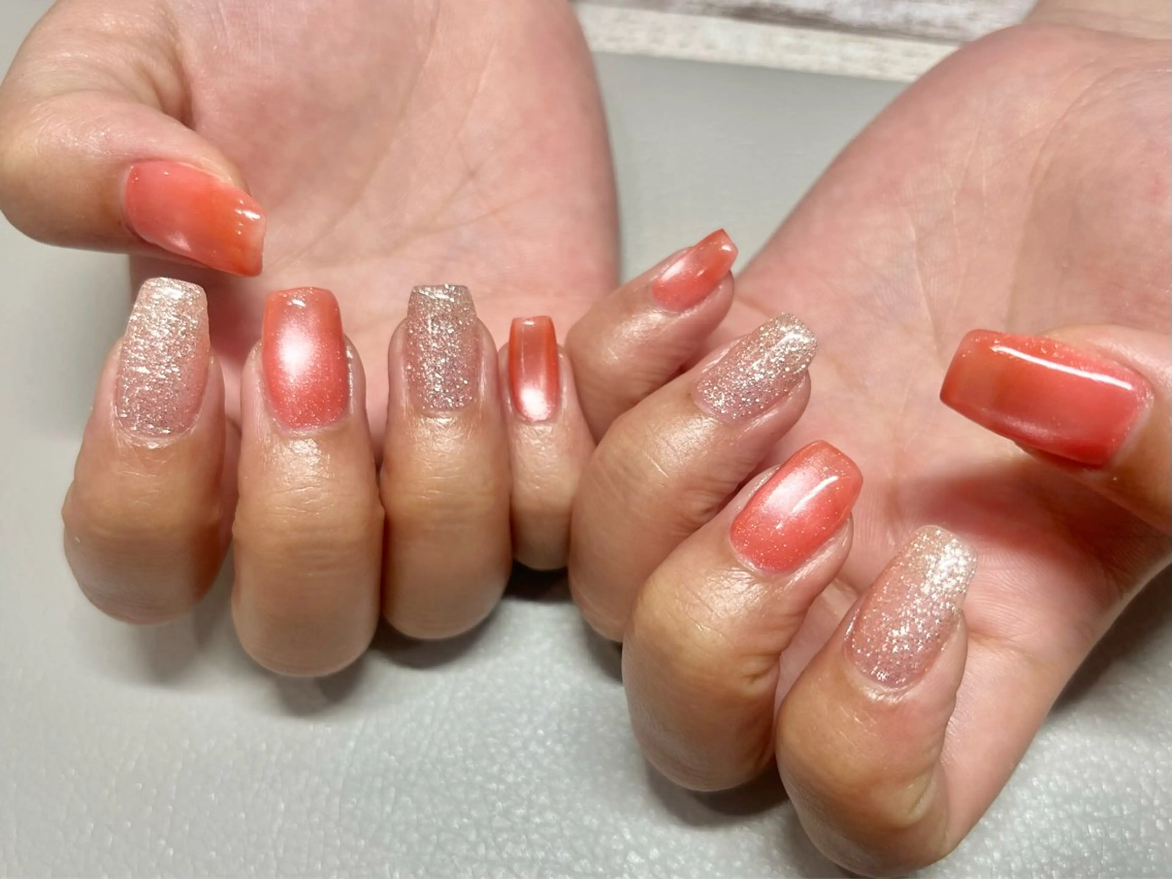 ネイル フラッシュネイル オレンジ 清水 絢音のネイルデザイン