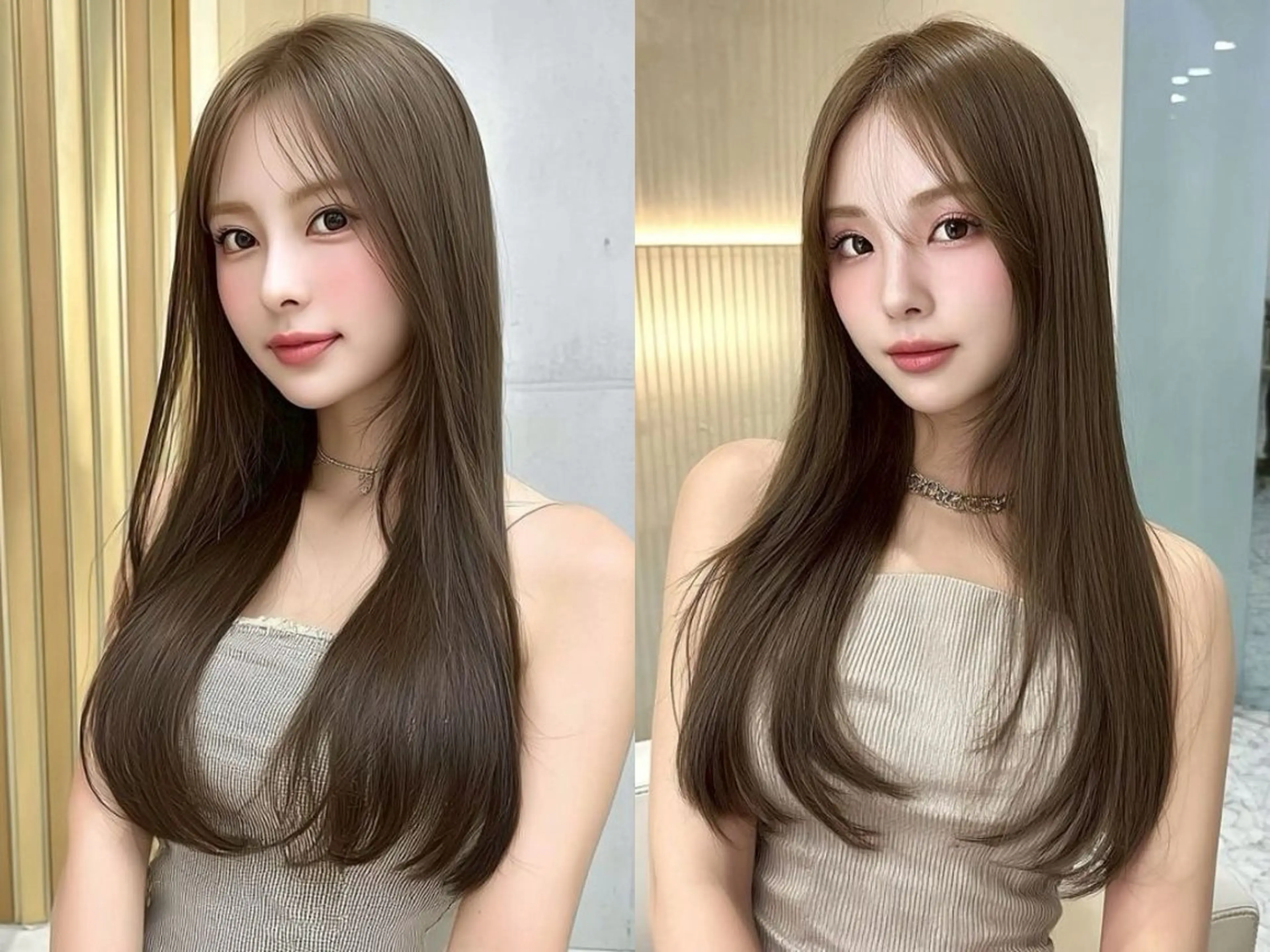 ロング ヘアカラー 透明感グレージュ/ 縮毛矯正/静岡のヘアスタイル