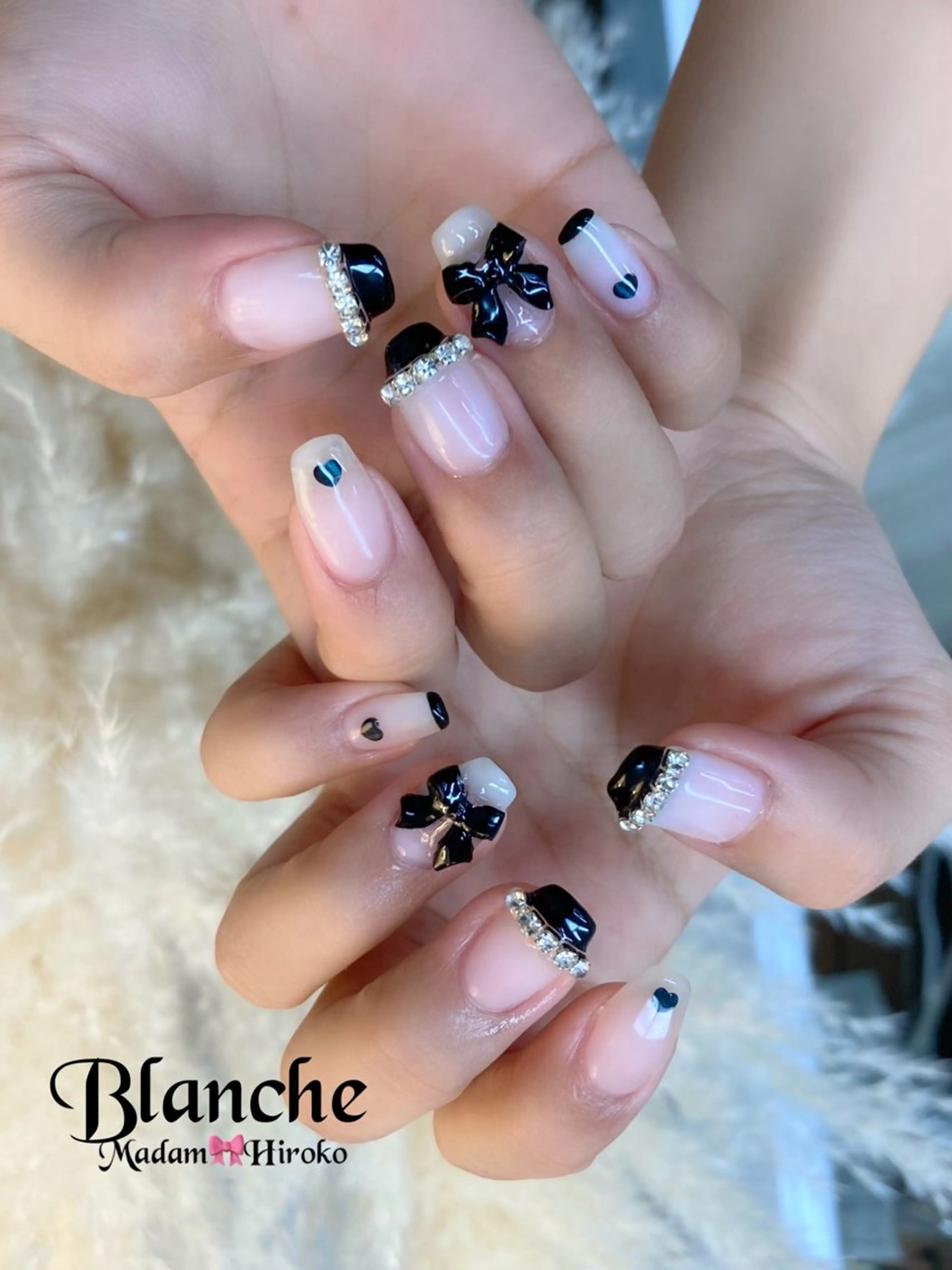 ネイル クリアネイル リボン ホワイト ハンドネイル Lianネイル 寛子Lianのネイルデザイン