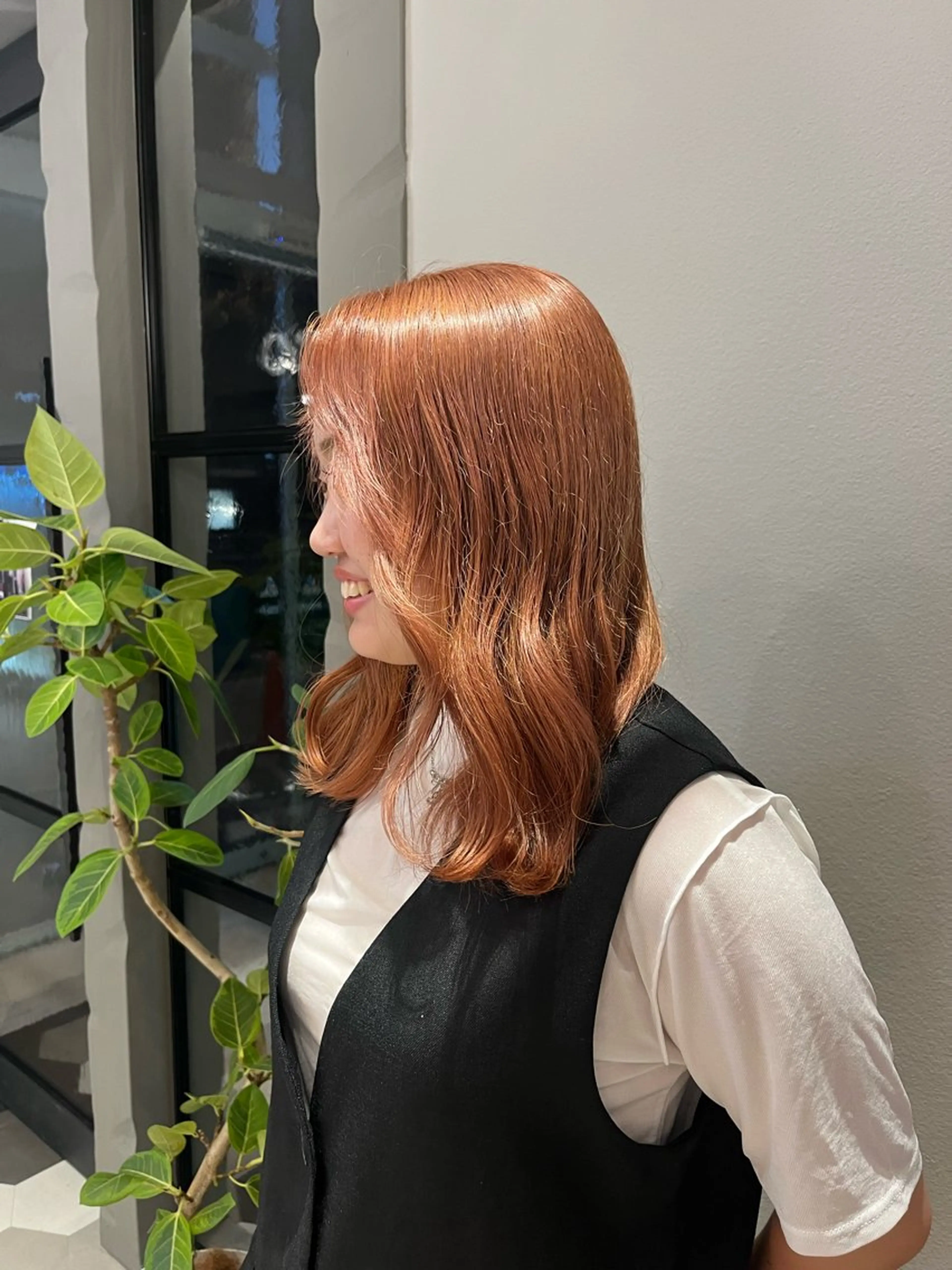 ミディアム カラー オレンジ ヘアカラー 顔周り/ガーリー /ヘアメ/あつはのヘアスタイル