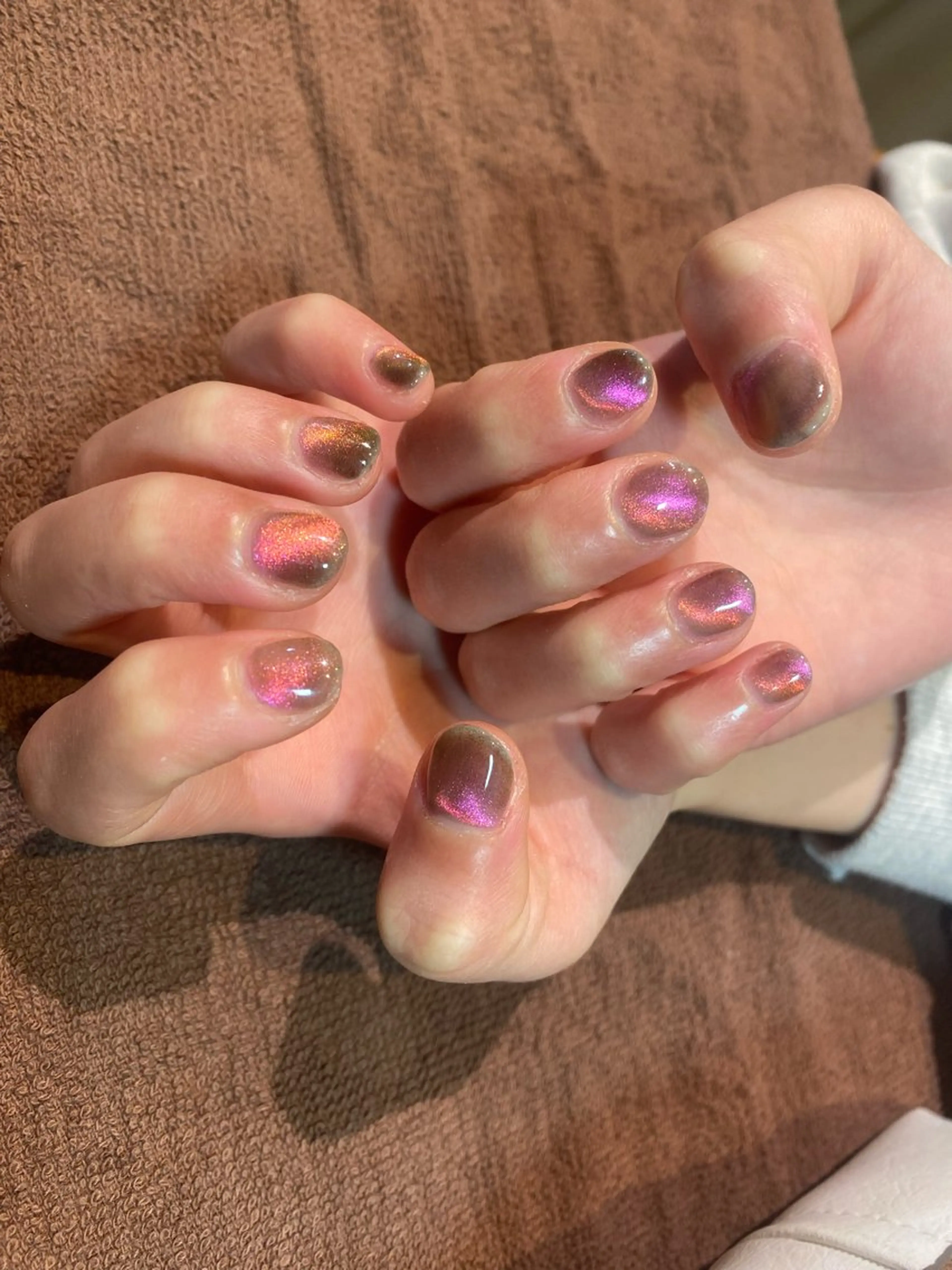 ネイル ジェルネイル マグネットネイル オレンジ ピンク 赤色 ネイル サヴォイ ❁⃘*.ﾟSAYAのネイルデザイン