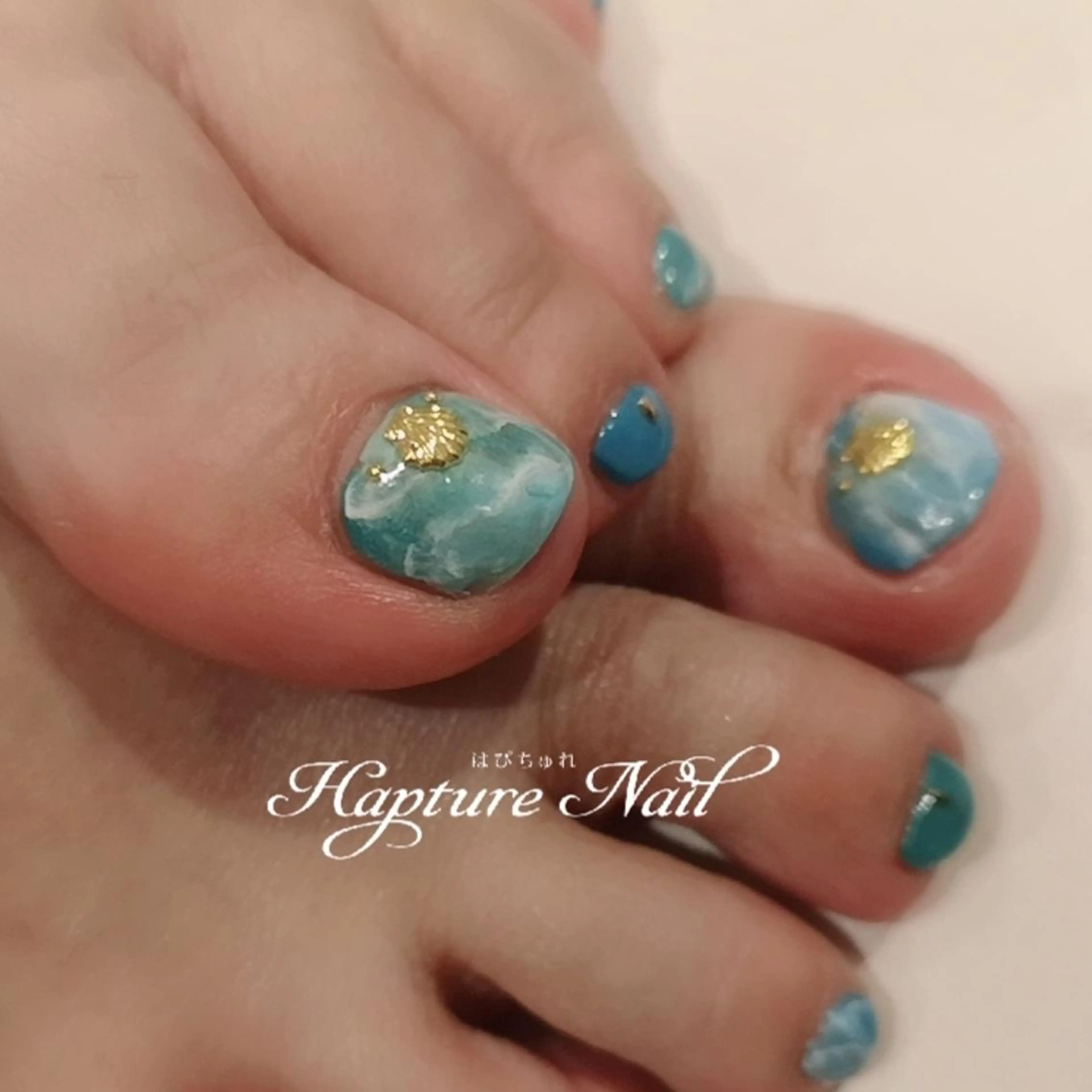 ネイル アートネイル ブルー フットネイル 大理石ネイル(マーブル) ニュアンスネイル m- Hiroのネイルデザイン