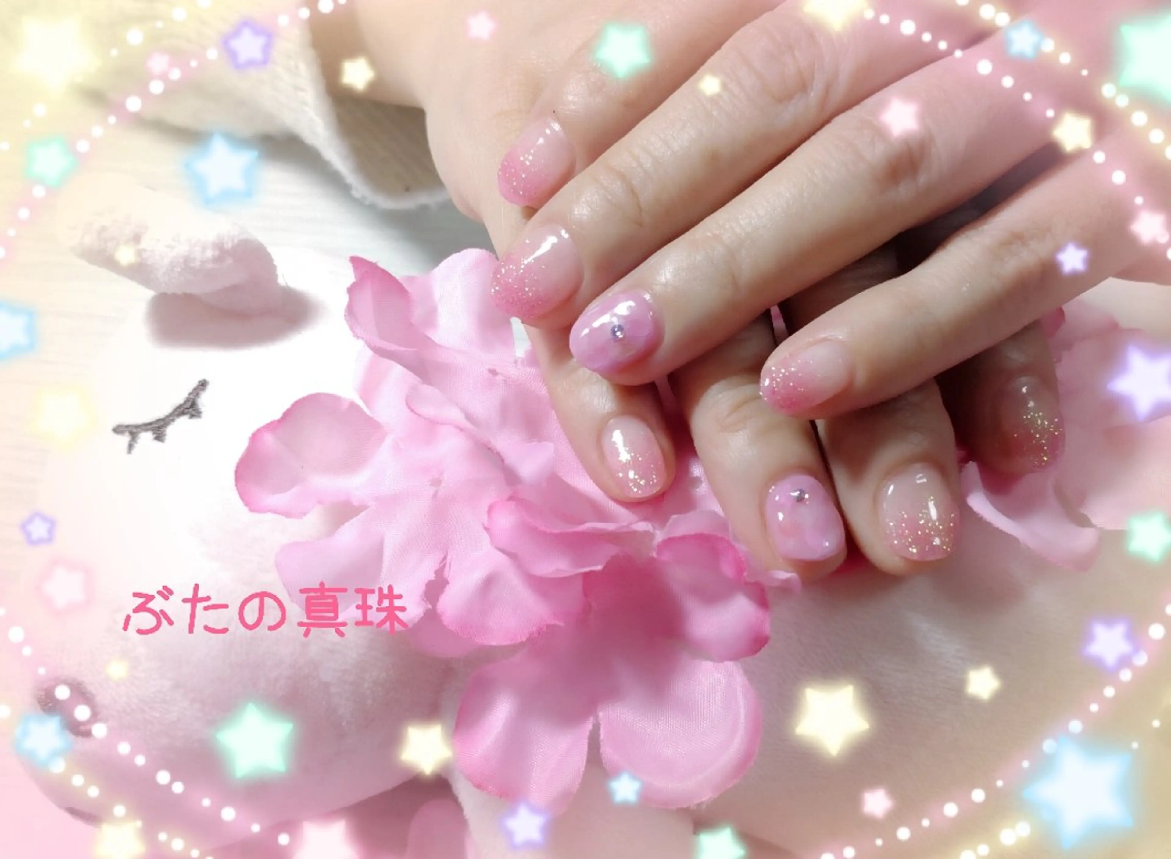 ネイル 桜ネイル ラメ(グリッター) 大理石ネイル(マーブル) ピンク ハンドネイル 林 珠里のネイルデザイン