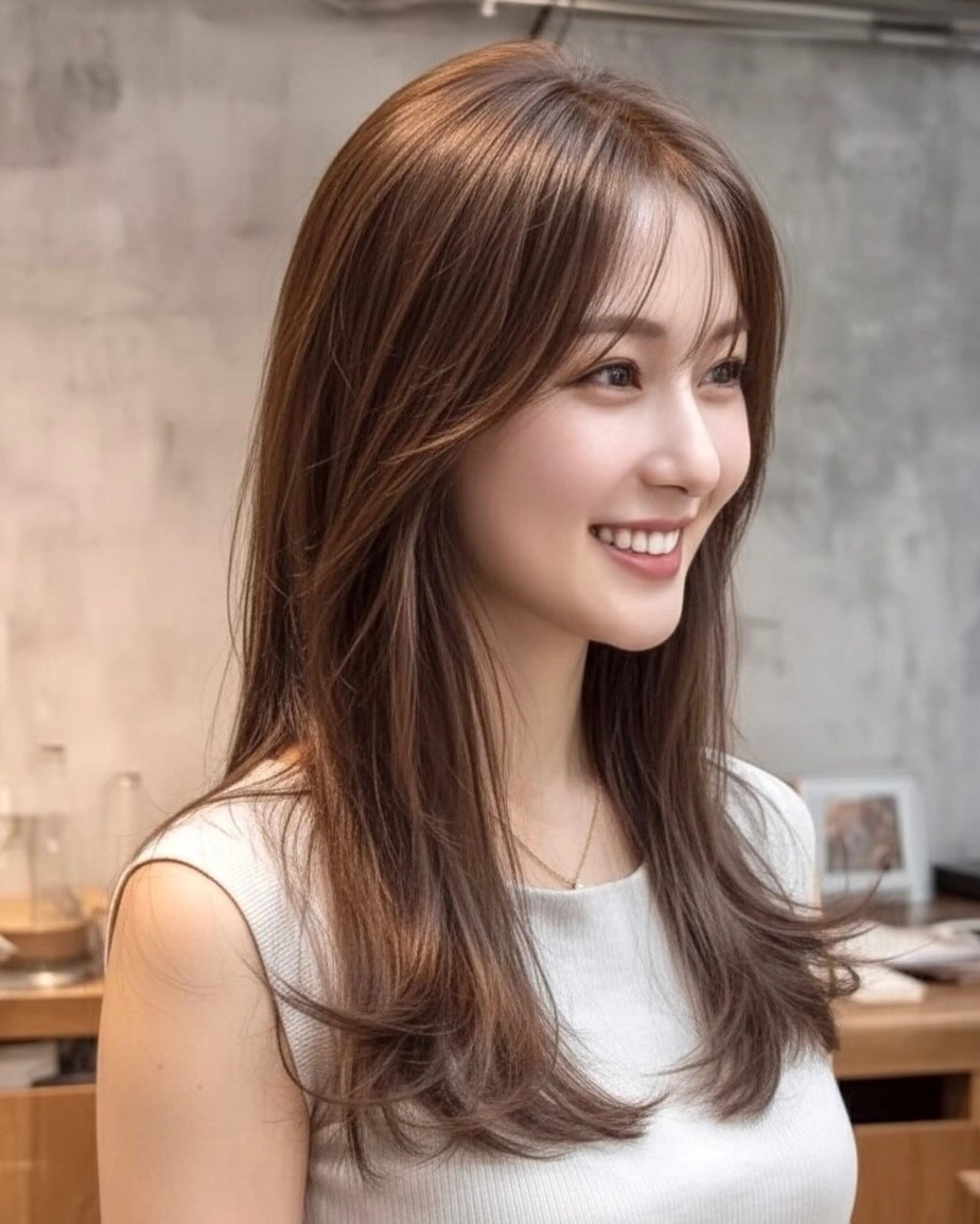 ロング ロングレイヤー くびれヘア ヨシンモリ 韓国風ヘア レイヤーカット 藤田大夢 /liberte高崎のヘアスタイル