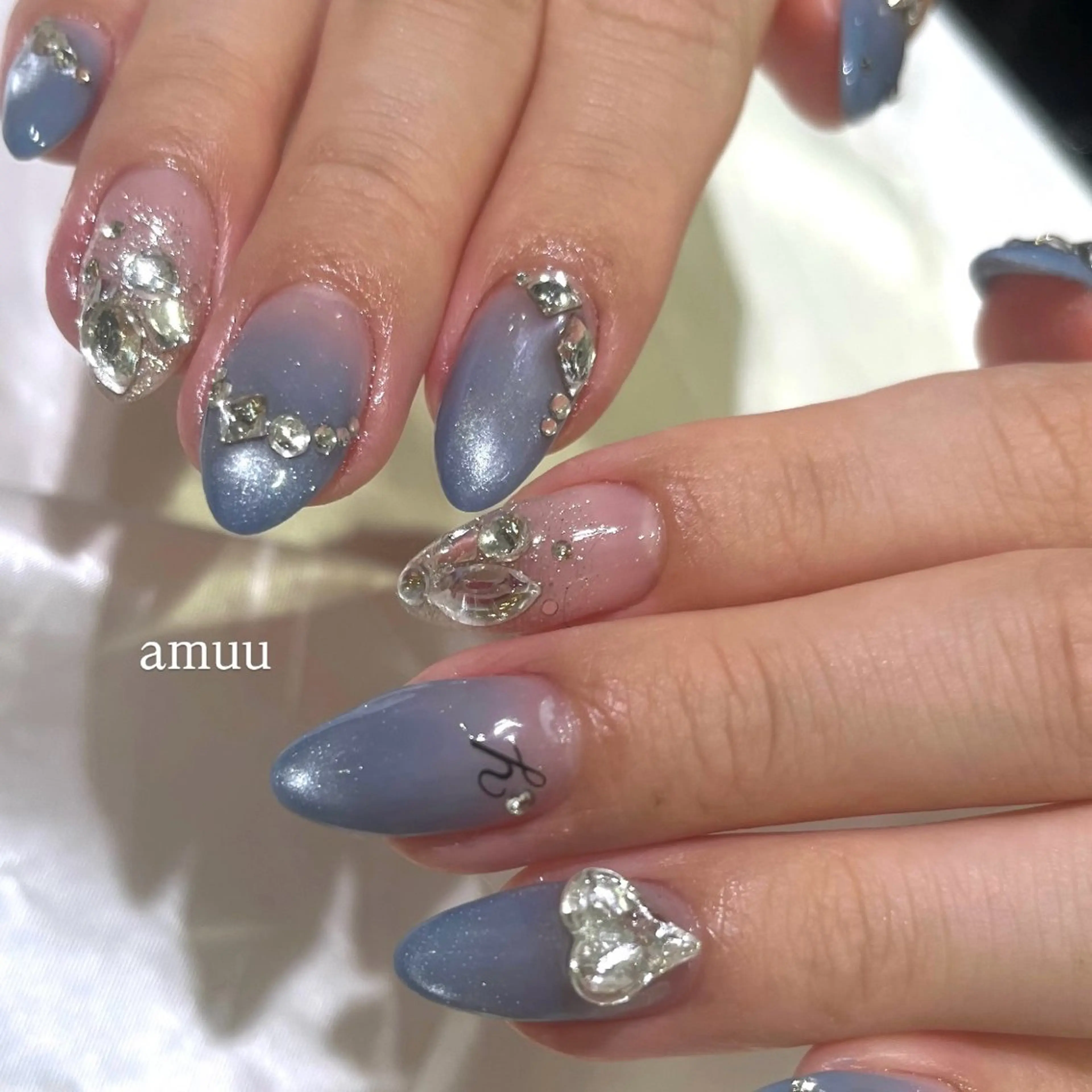 ネイル ブルー 氷ネイル・うるうるネイル ハンドネイル amuu所属・amuu/ フィルイン推奨サロンのネイルデザイン