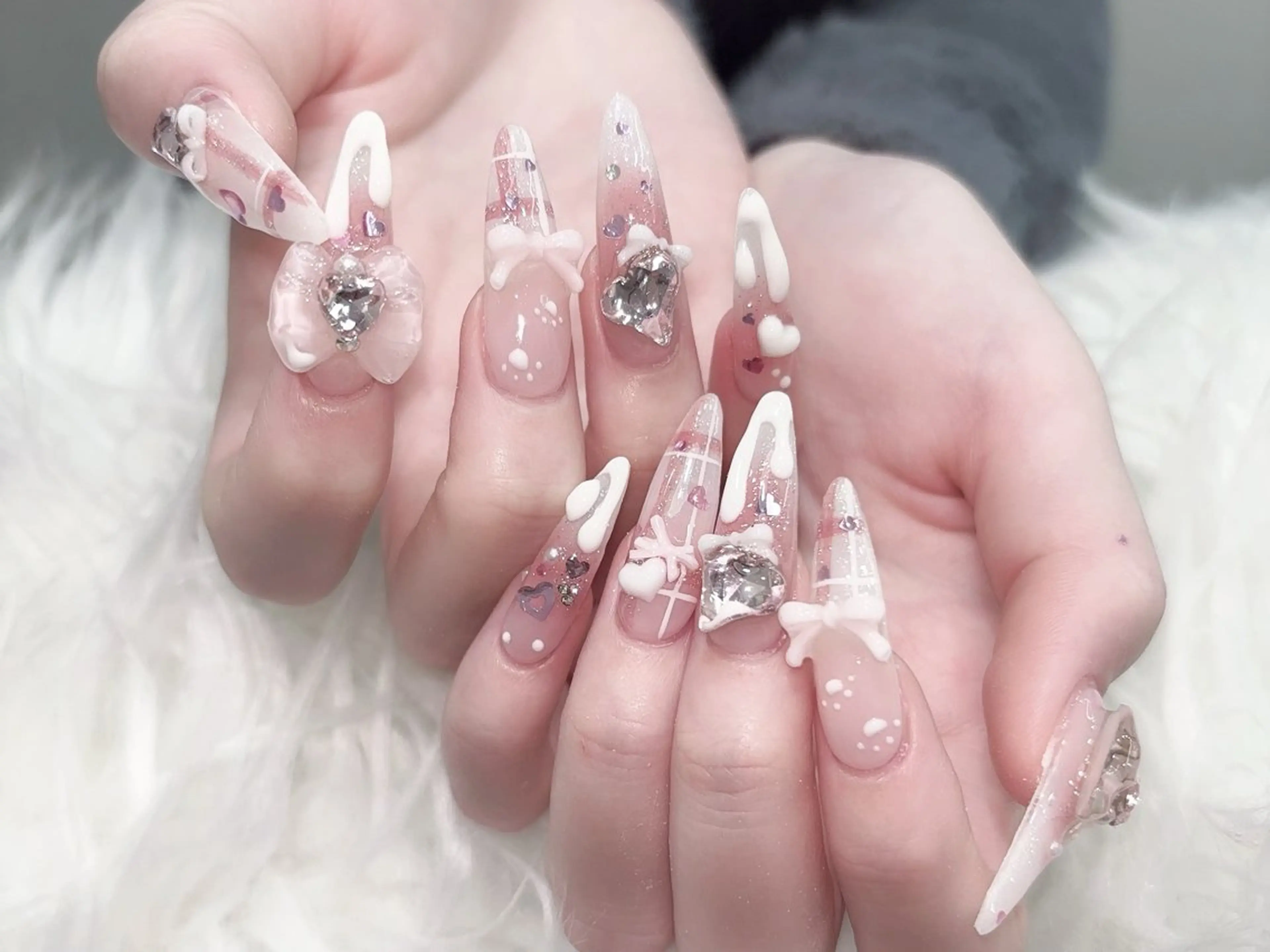 ネイル 成人式 マグネットネイル 大理石ネイル(マーブル) リボン 夏ネイル ハンドネイル MoMoA Nail ネイル長さ出し専門店のネイルデザイン