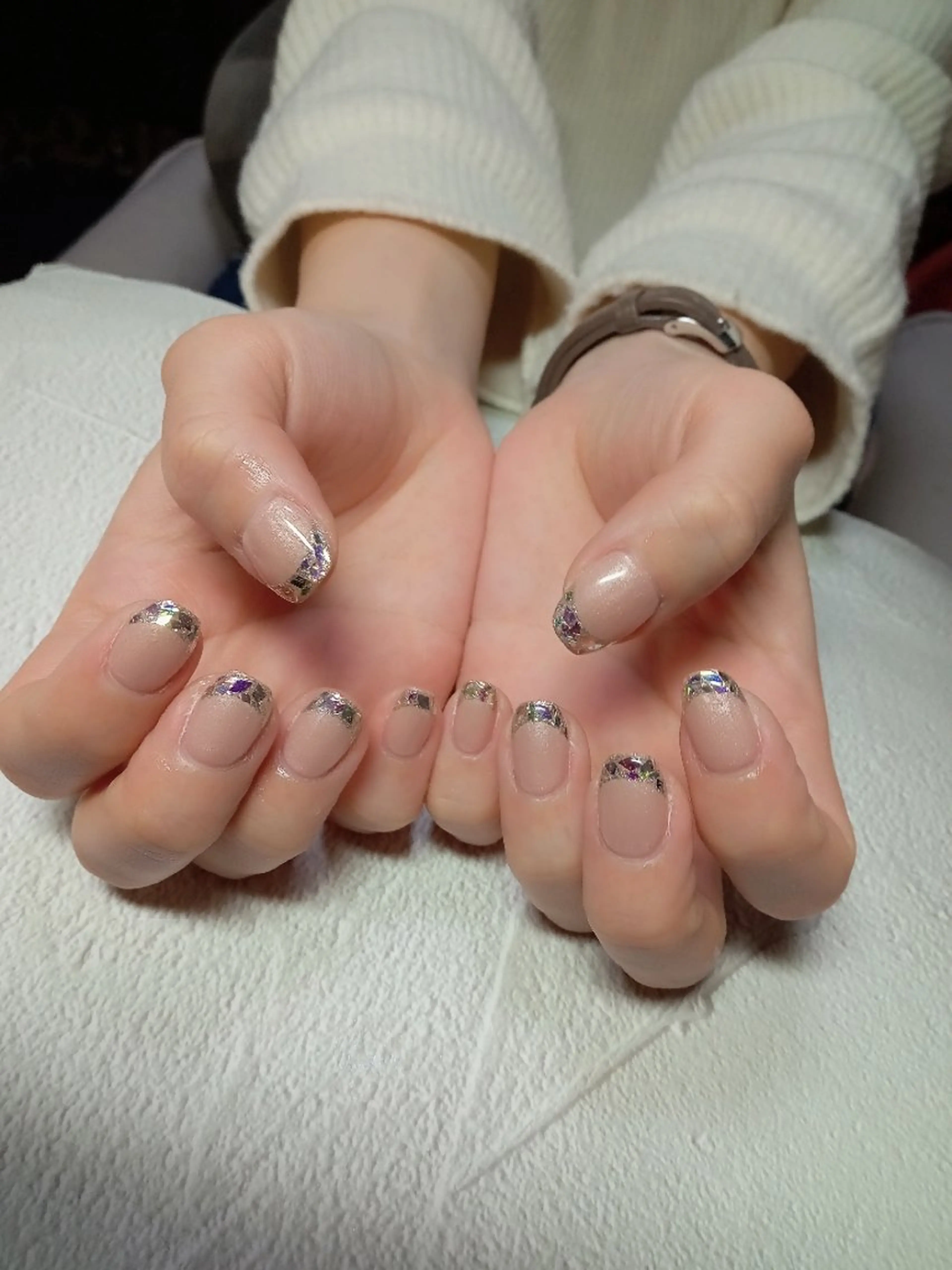 ネイル クリアネイル フレンチネイル ガラスフレンチ キラキラネイル オフィスネイル ハンドネイル flure de neige yukiのネイルデザイン