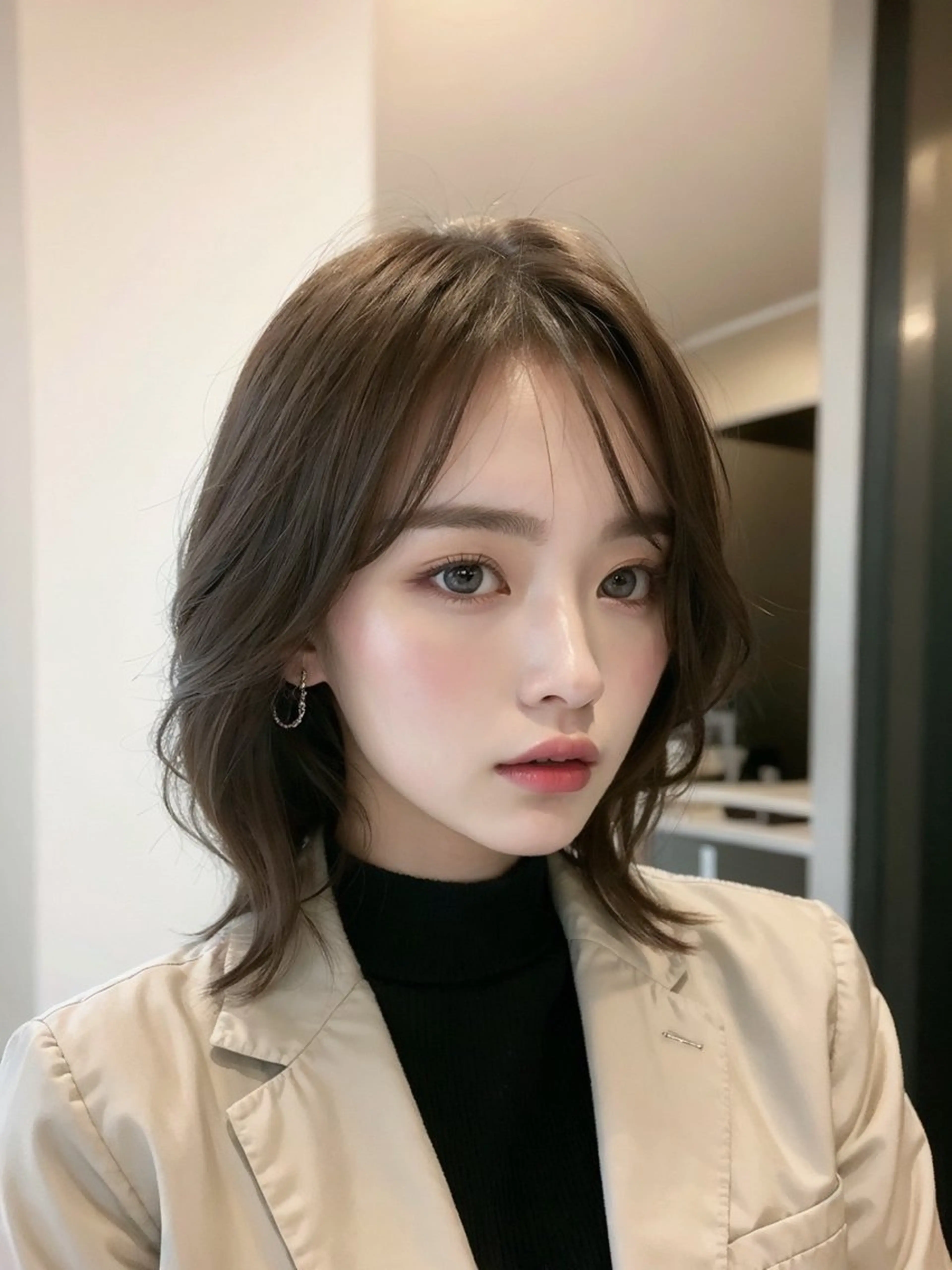 ミディアム カラー ショートボブ ブリーチ ケアブリーチ 透明感カラー グレージュ カット ヘアカラー トリートメント AnFye for prco所属・AnFye forprcoのヘアスタイル