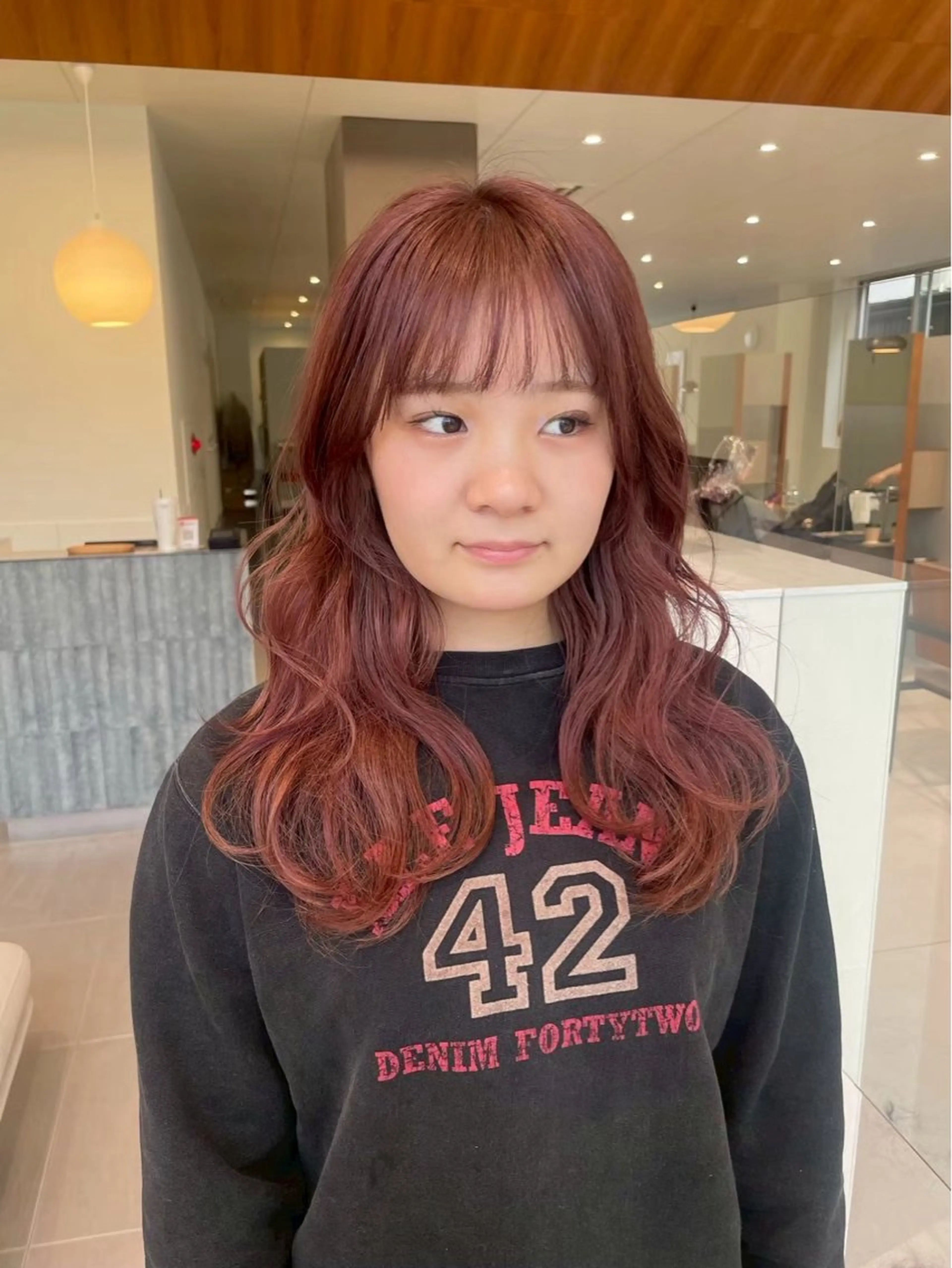 ロング カラー オレンジ ヘアカラー くすみカラー/海外 レイヤー/ ローレンのヘアスタイル