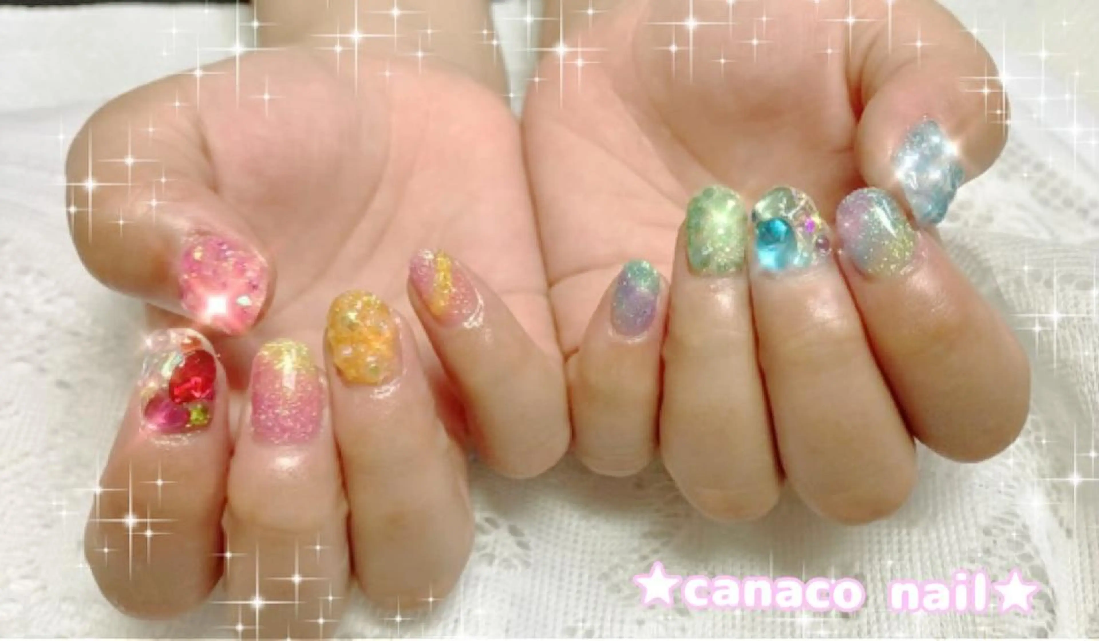 ネイル アートネイル ジェルネイル パラジェル ストーンネイル 夏ネイル ハンドネイル ハンドケア ベテランネイル cnc nailのネイルデザイン