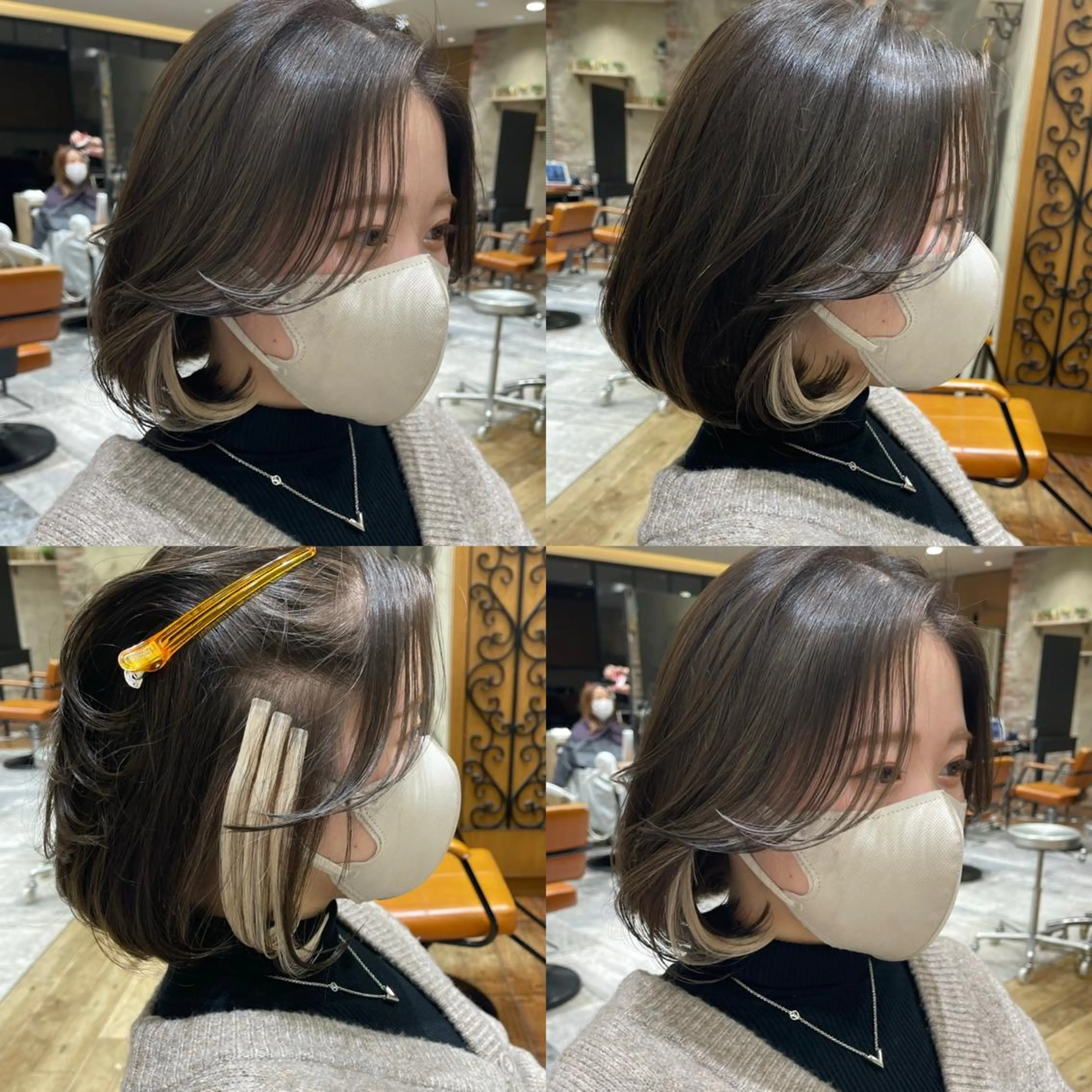 ミディアム カラー パーマ ヘアアレンジ イヤリングカラー イルミナカラー くびれヘア エクステ 顔周りカット 日本一の小顔カット/ ボブ/顔周り/韓国のヘアスタイル