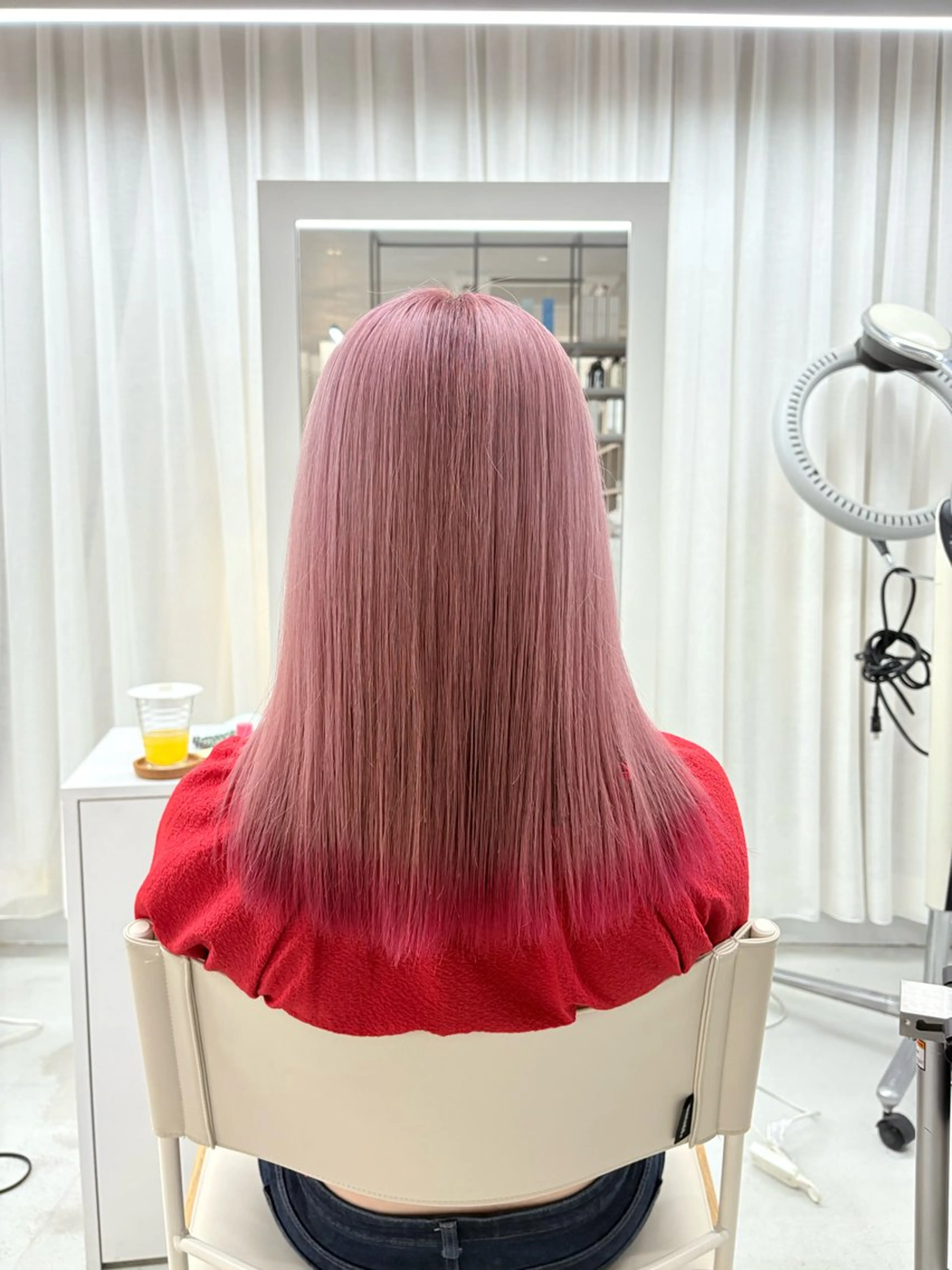 ミディアム カラー ピンクカラー ヘアカラー トリートメント 透明感/艶髪カラー/ 韓国/rinaのヘアスタイル