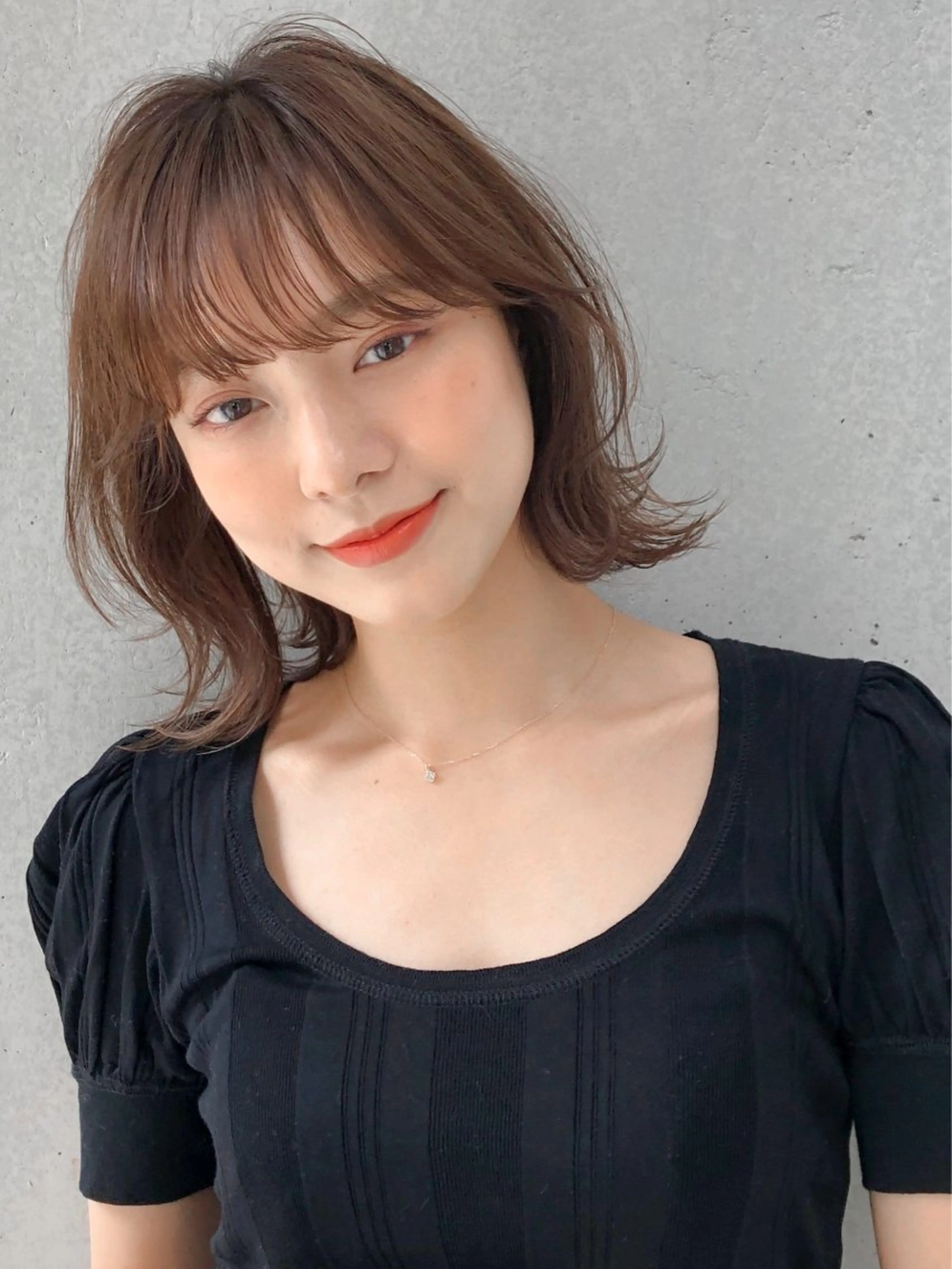ミディアム カラー ボブ 外ハネヘア カット ヘアカラー トリートメント レイヤー×髪質改善✨ 渋谷/佐藤侑哉のヘアスタイル