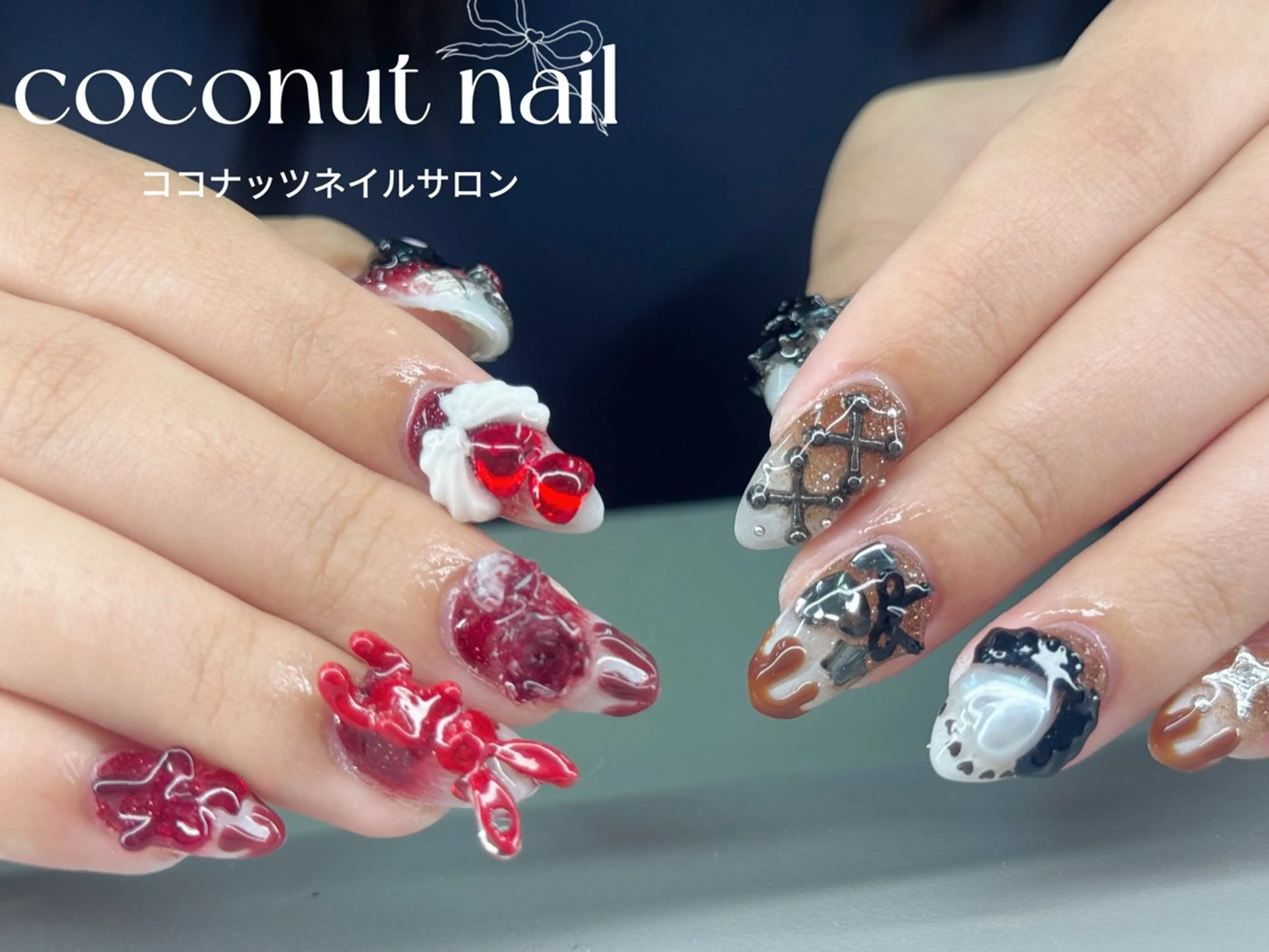 ネイル べっ甲ネイル フレンチネイル キラキラネイル マグネットネイル 大理石ネイル(マーブル) ハンドネイル 神田 ココナッツのネイルデザイン