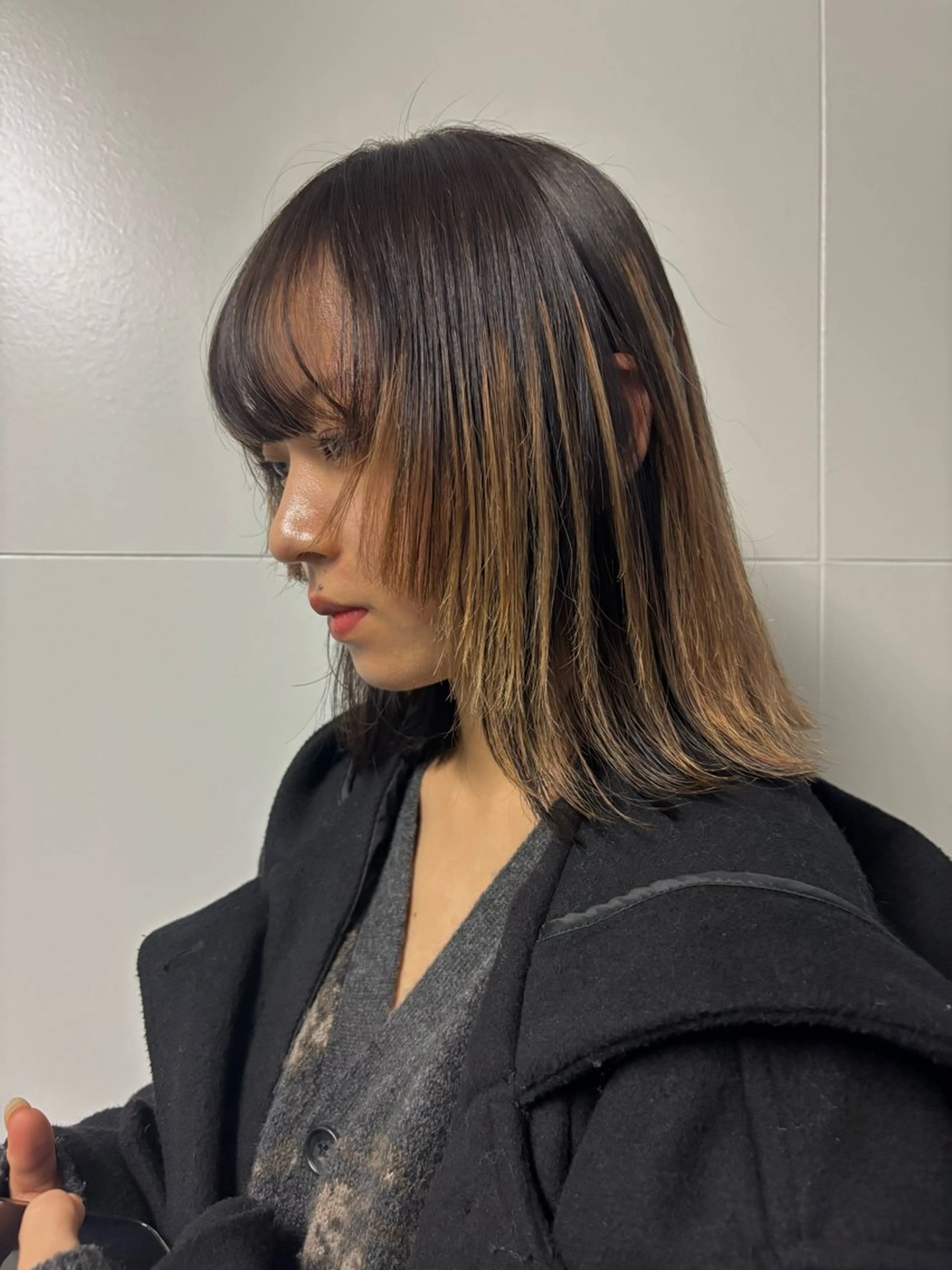 ミディアム カラー ヘアカラー トリートメント ヘアセット レイヤーボブ🎵 ブリーチ/りりのヘアスタイル