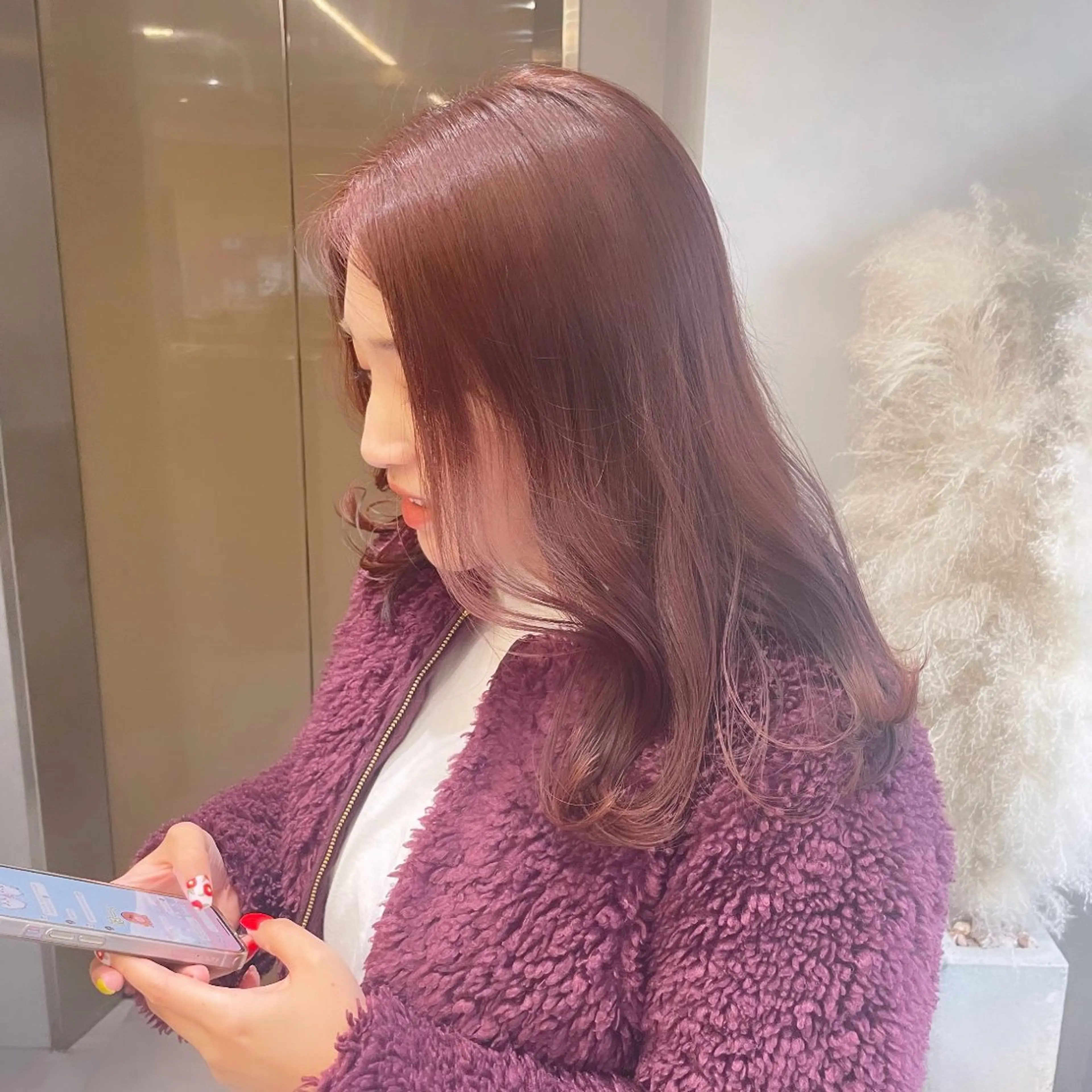 セミロング カラー レッドカラー ヘアカラー Rui/透明感カラー 暖色/レイヤーカットのヘアスタイル