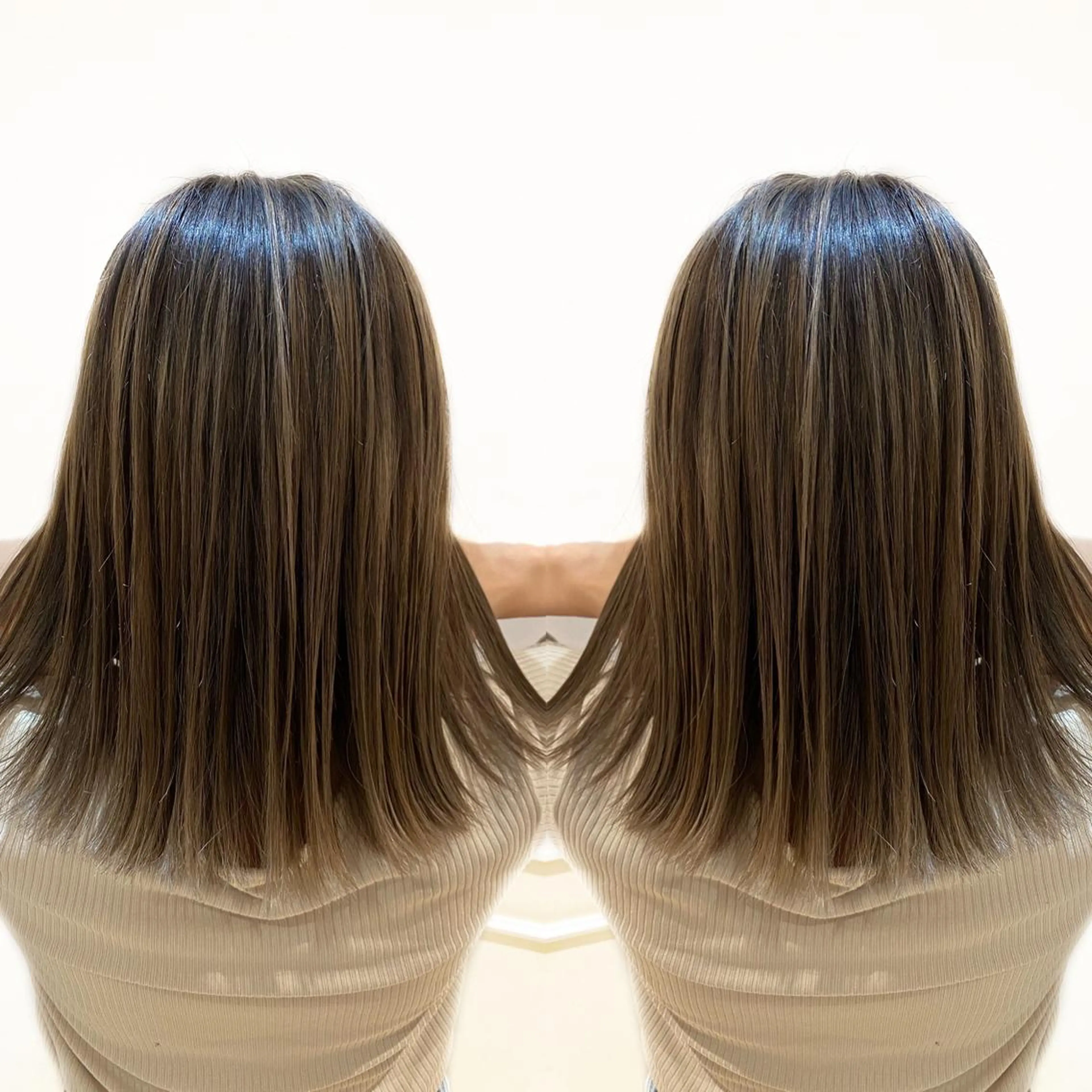 セミロング カラー バレイヤージュ グレージュ 外国人風カラー レイヤーカット ご予約 宜しくお願いします！のヘアスタイル