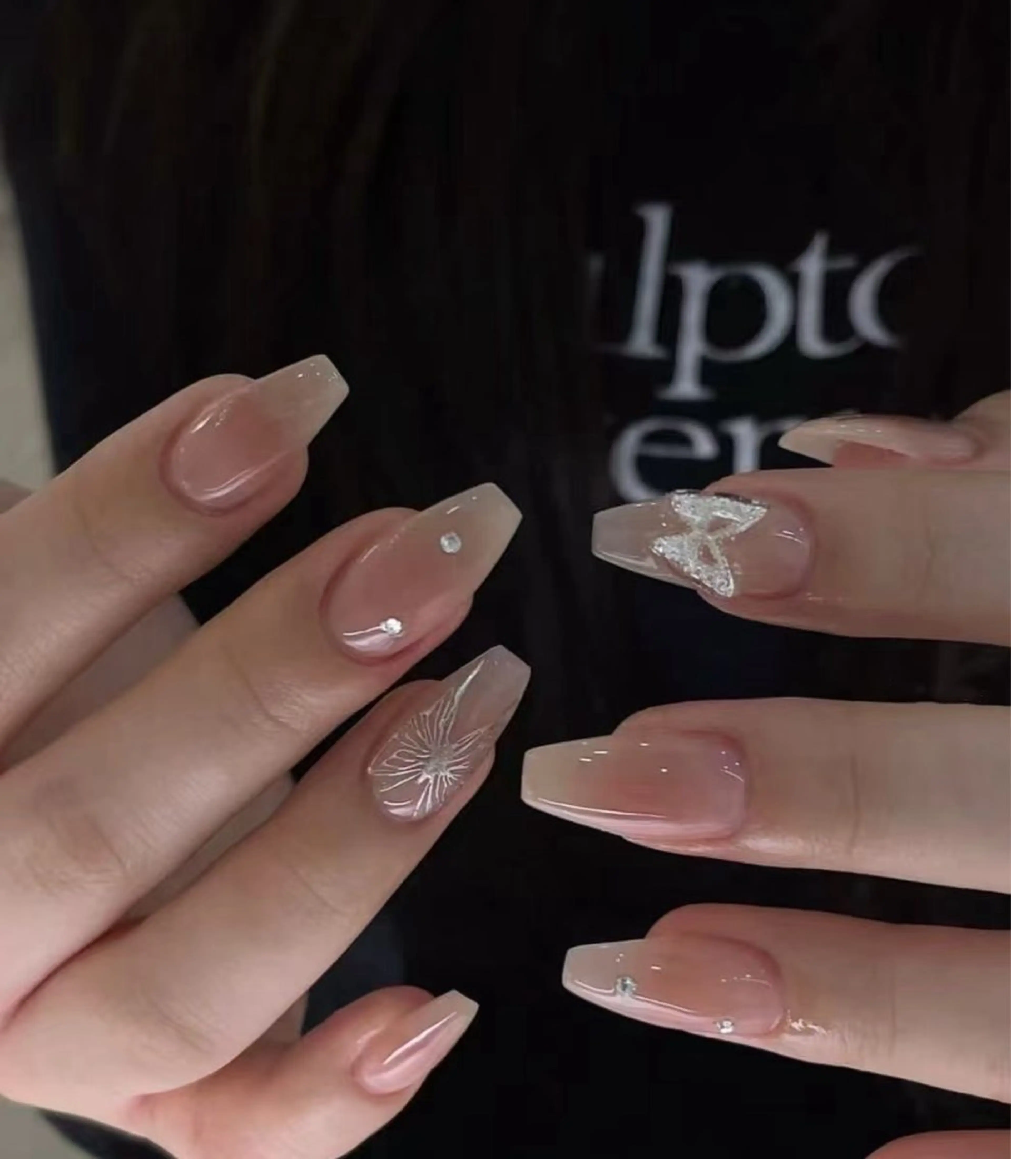 ネイル フラワーネイル フレンチネイル ジェルネイル ガラスフレンチ ハート ハンドネイル BabyYouMi nailのネイルデザイン