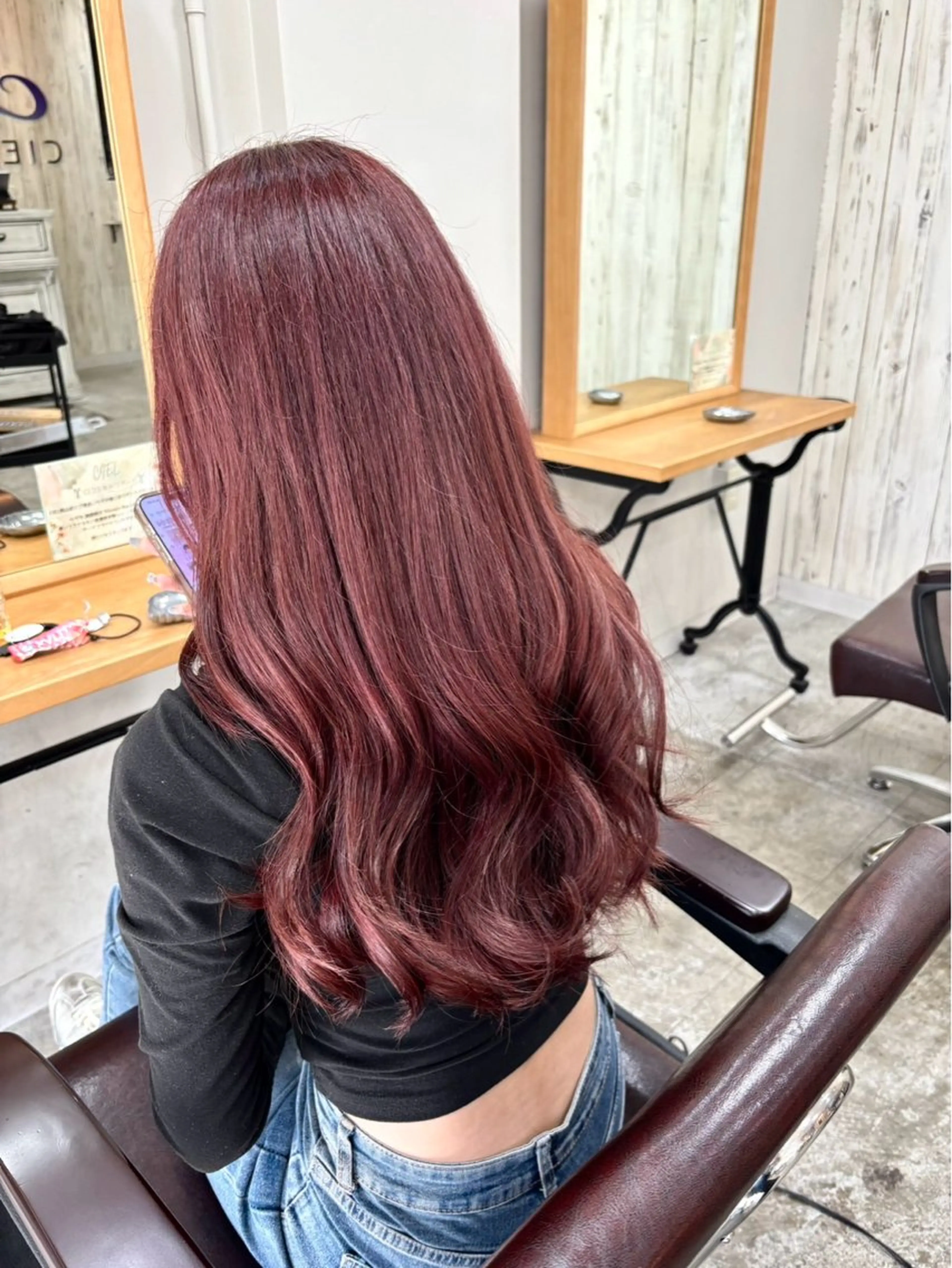 ロング カラー ブリーチ ブラウンカラー ブリーチなしカラー ピンクカラー ピンクブラウン ヘアカラー ハイトーン ブリーチ azu/中庄駅前店のヘアスタイル