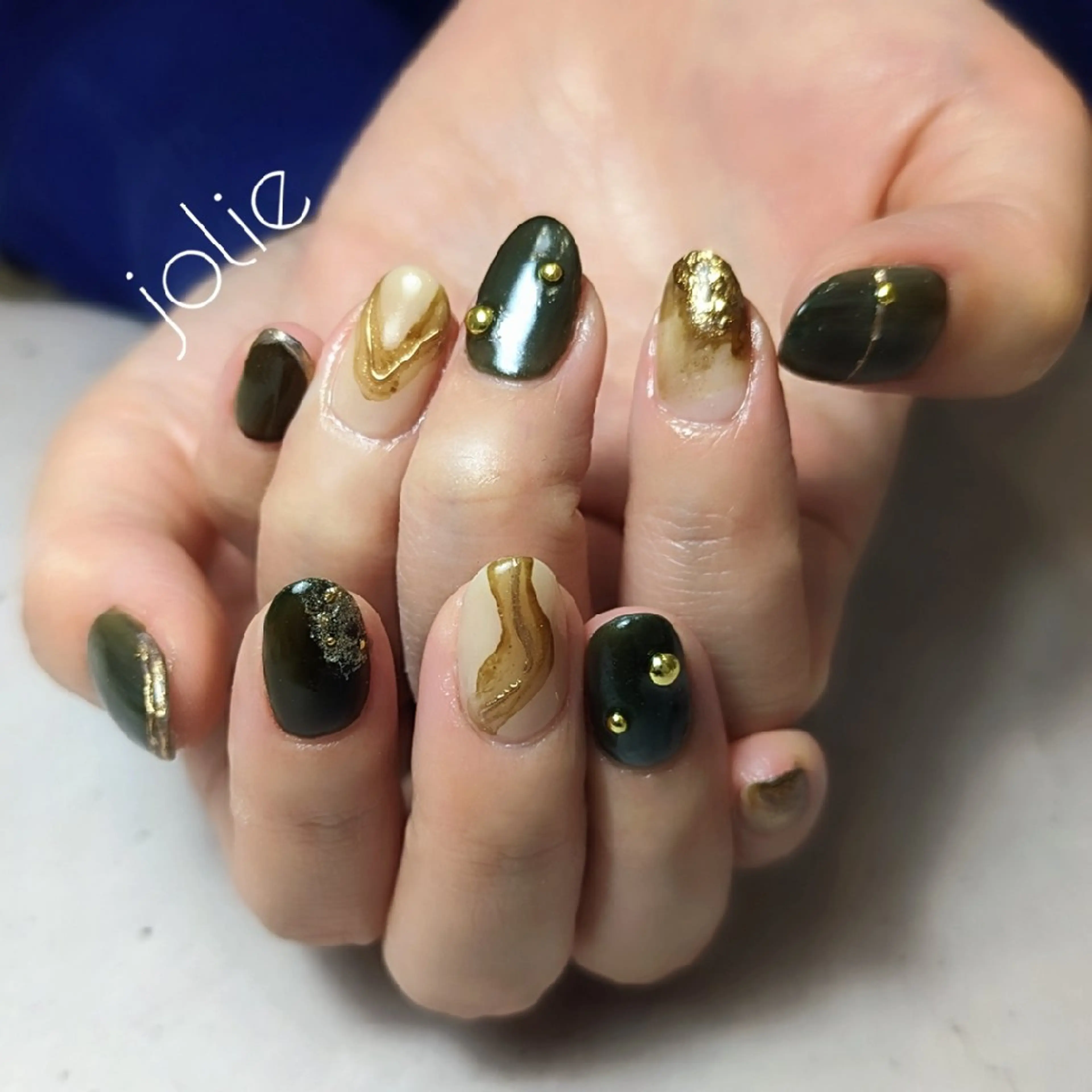 ネイル グリーン ハンドネイル jolie ISIHARAのネイルデザイン