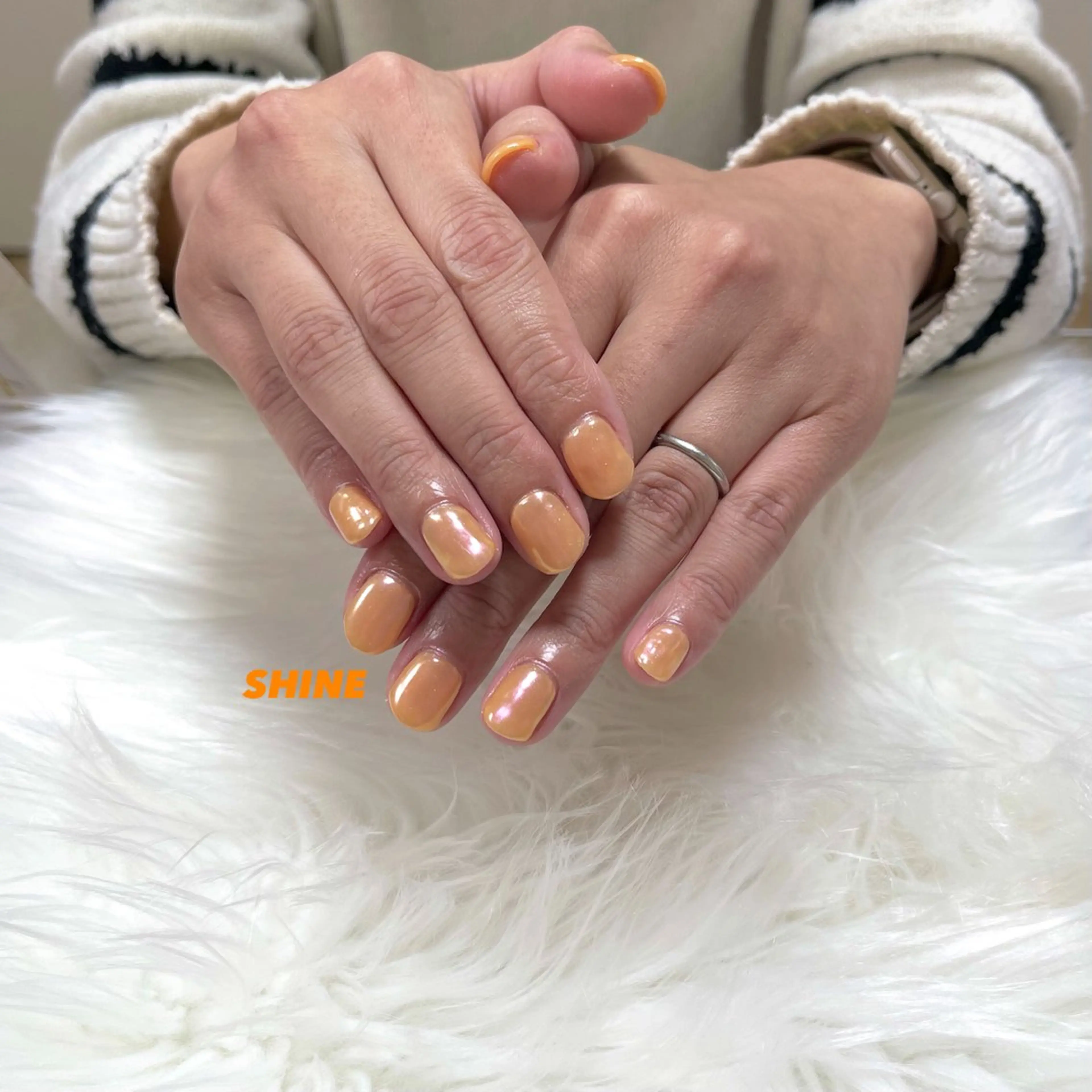 ネイル オーロラネイル 氷ネイル・うるうるネイル オレンジ ハンドネイル SHINE nail salonのネイルデザイン