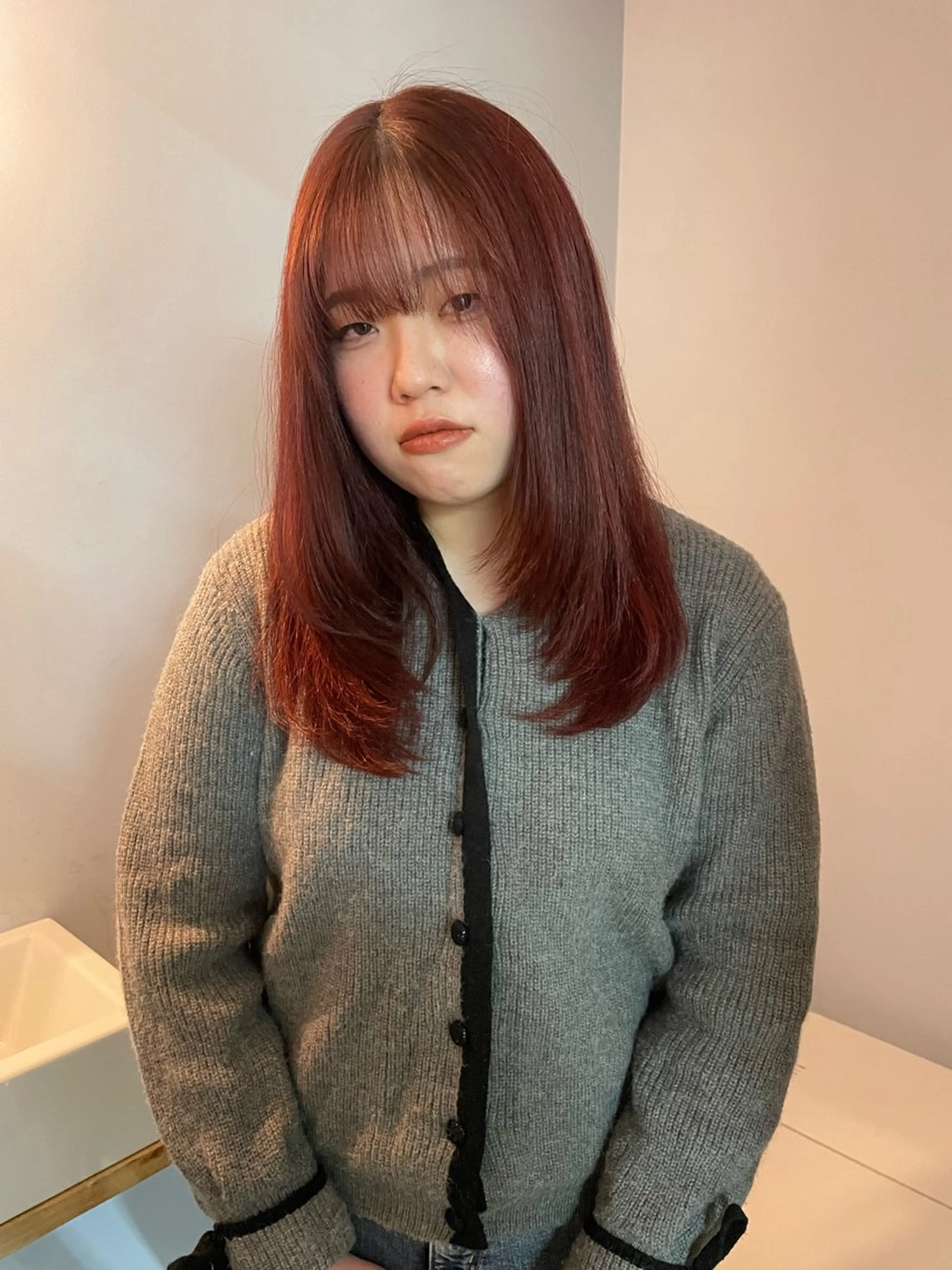ロング カラー レッドカラー ヘアカラー トリートメント カットモデル/ ハイトーン/ゆうあのヘアスタイル