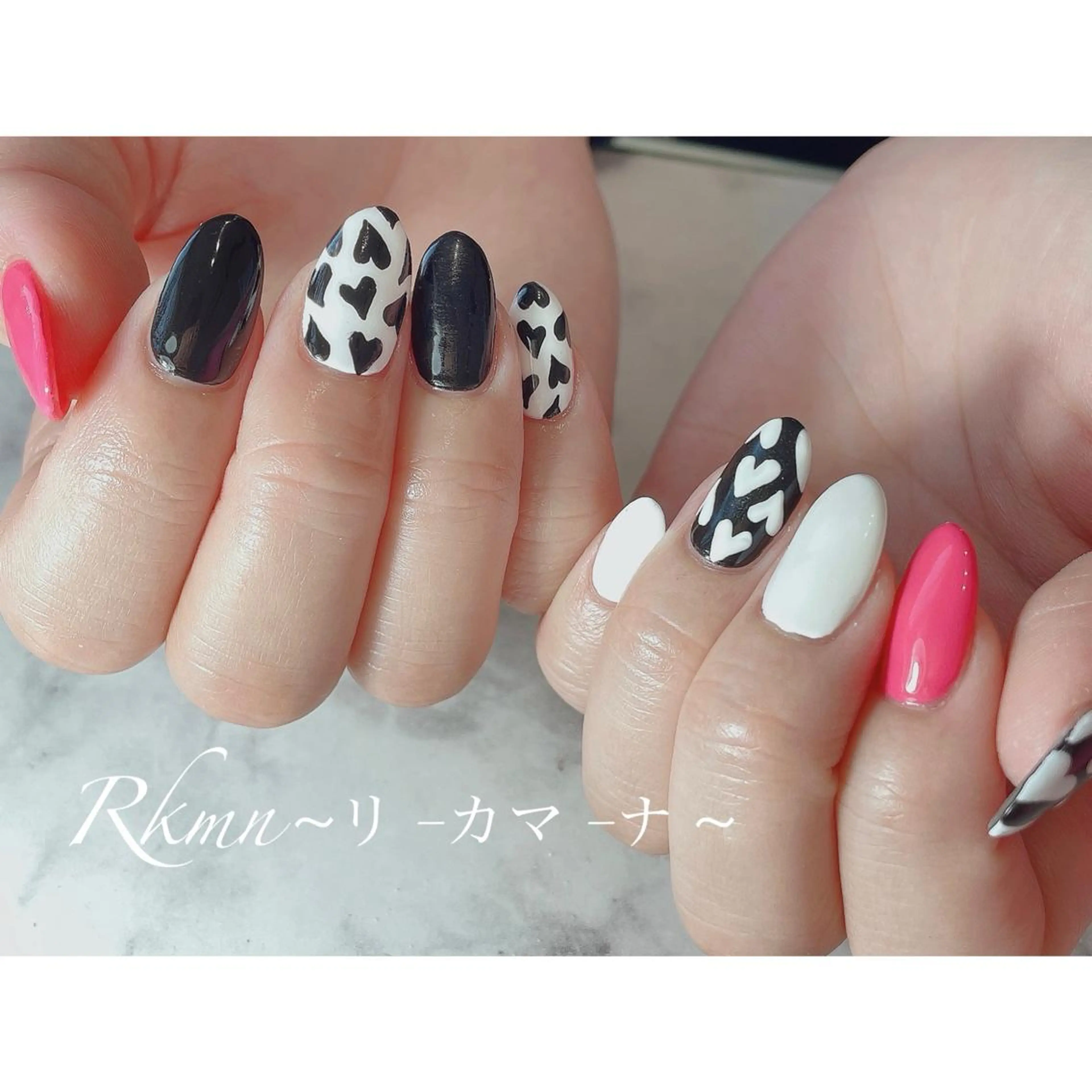 ネイル アートネイル ハート ピンク 春ネイル ホワイト ハンドネイル フットネイル ハンドケア Rkmn ~リ-カマ-ナ~のネイルデザイン