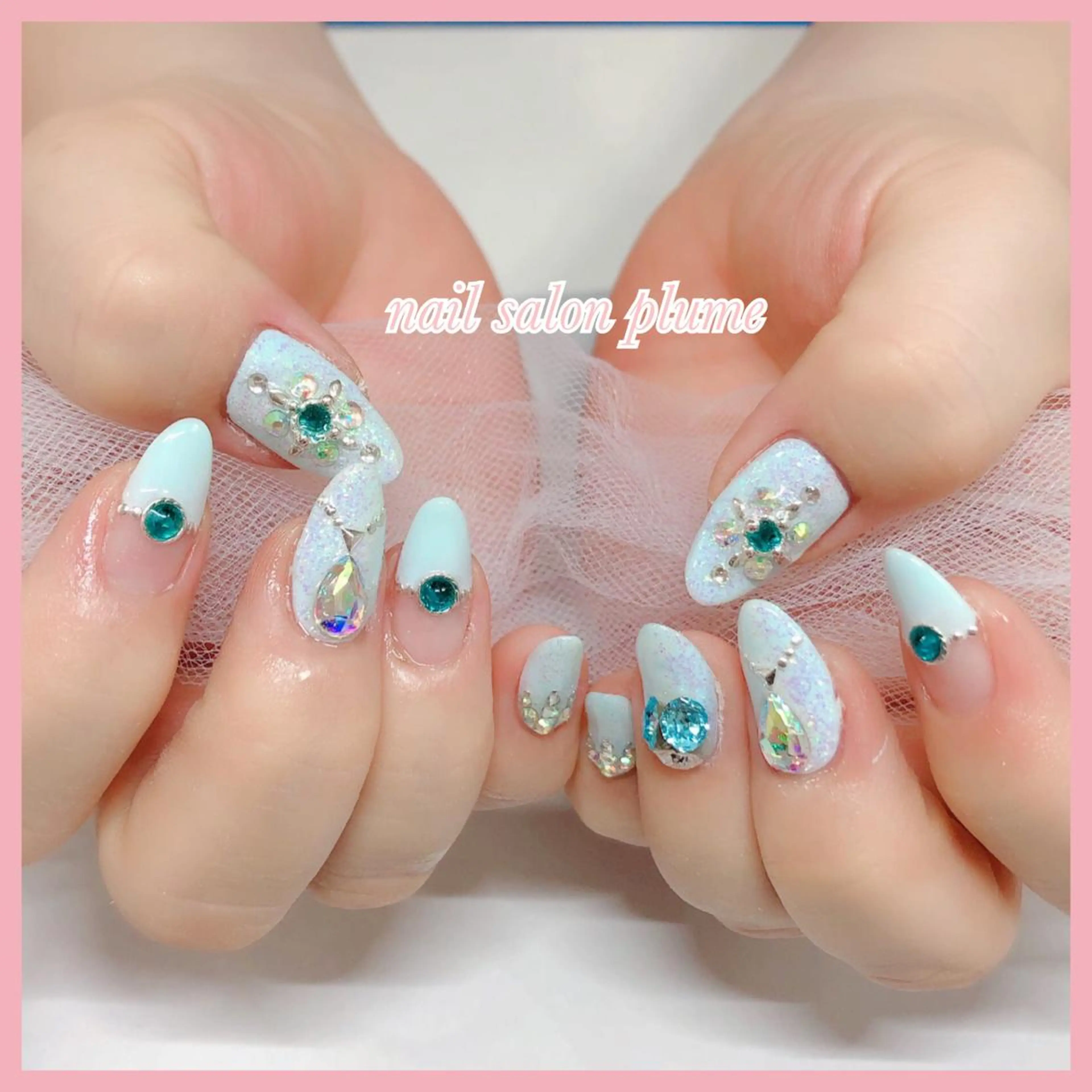 ネイル アートネイル 韓国ネイル 春ネイル ストーンネイル ハンドネイル plume nail ☆韓国ネイルのネイルデザイン