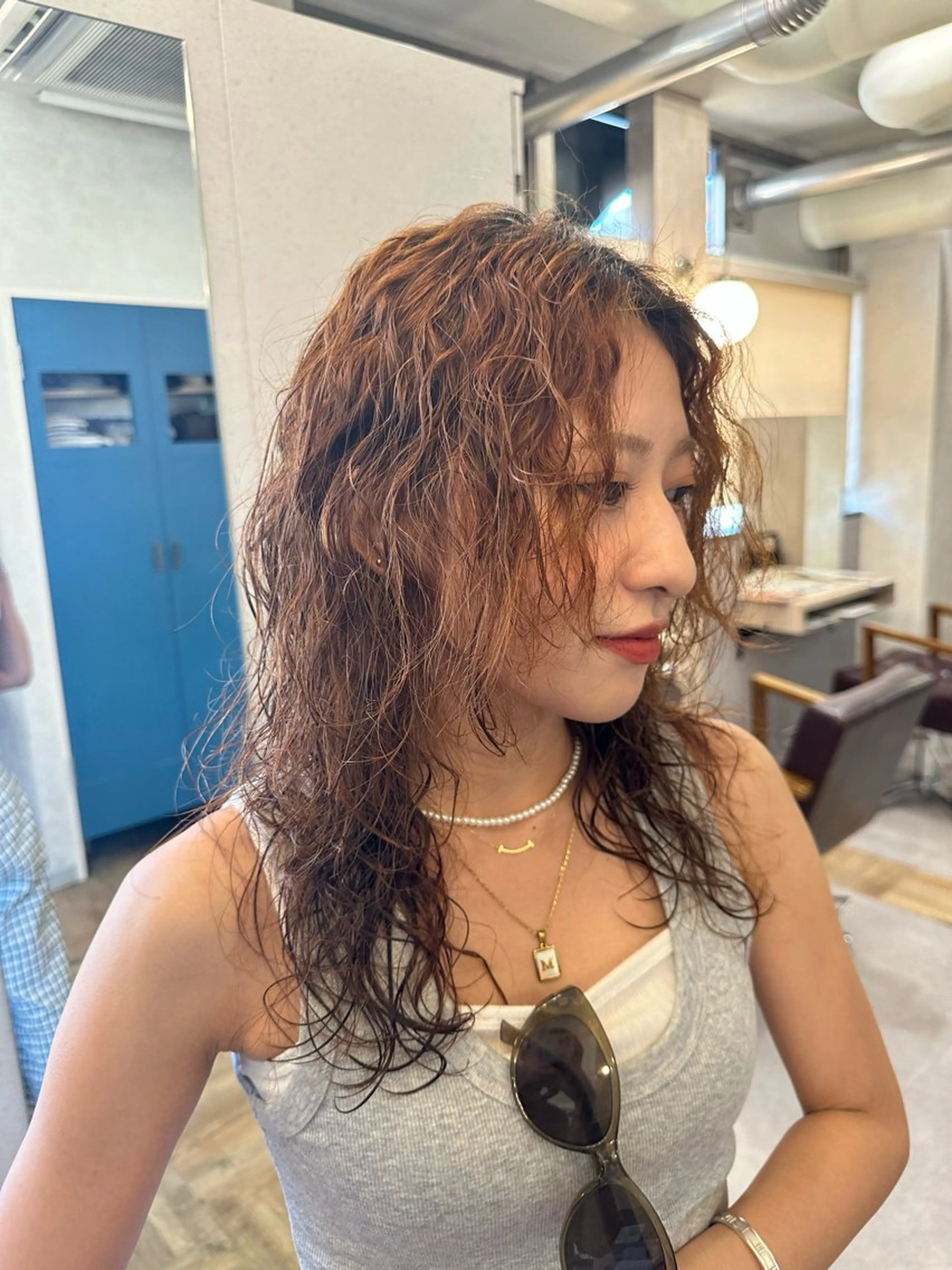 セミロング パーマ セミロングパーマ レイヤーカット 古川 宗永のヘアスタイル