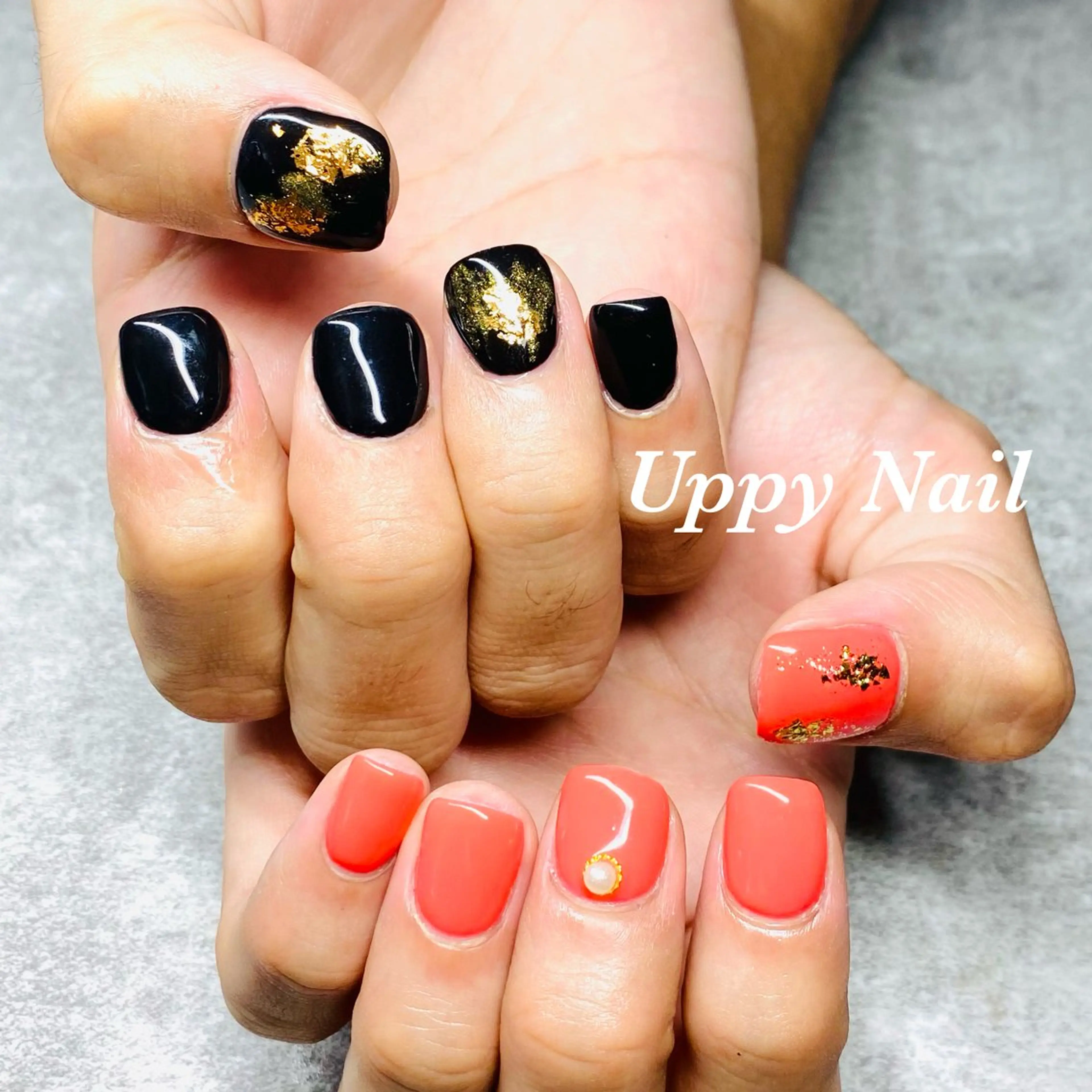 ネイル ジェルネイル ゴールド ピンク ハンドネイル Uppy Nail ukyoのネイルデザイン