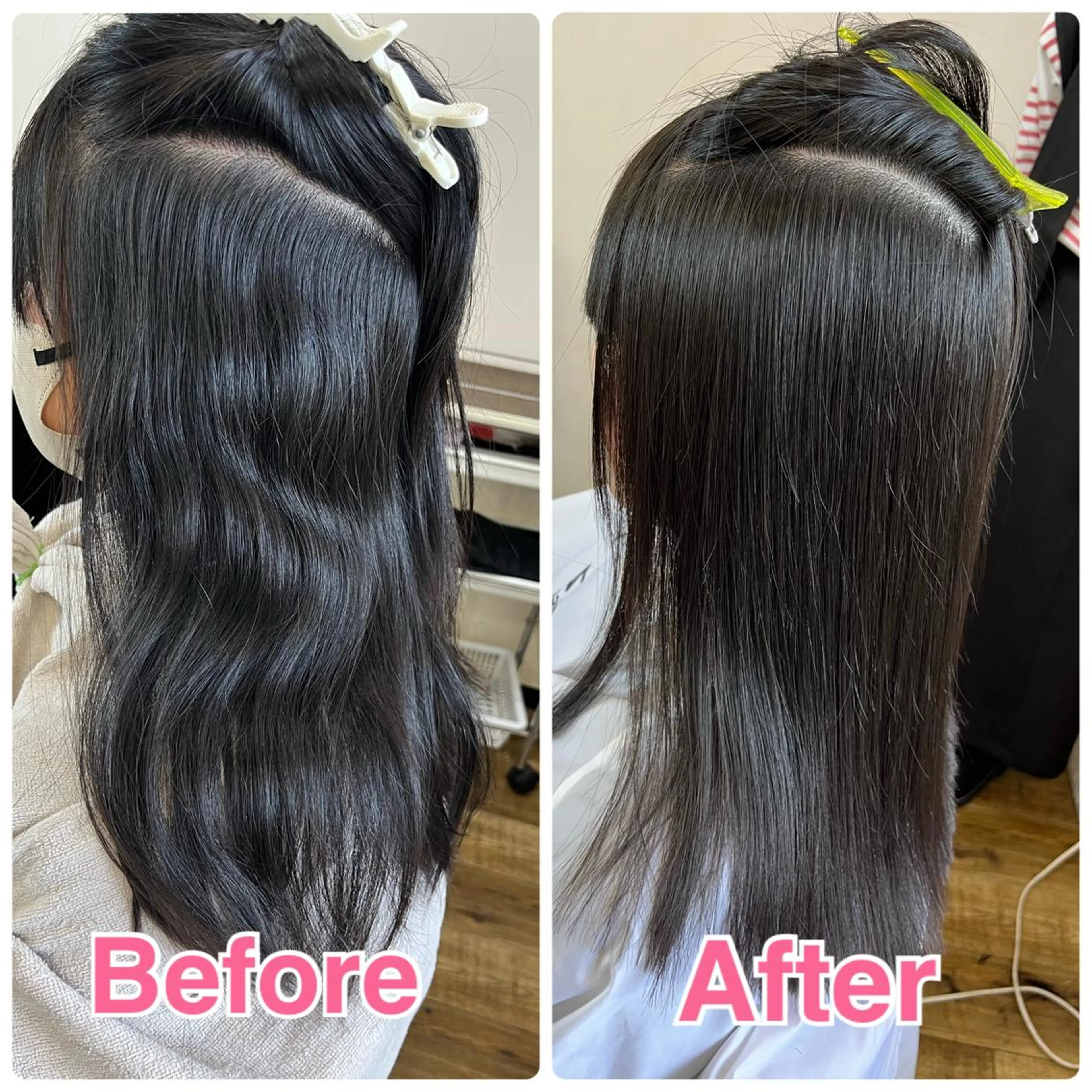 ロング パーマ ハイライト 酸性ストレート ストレートパーマ きむえり/髪質改善 /うねり広がり改善のヘアスタイル