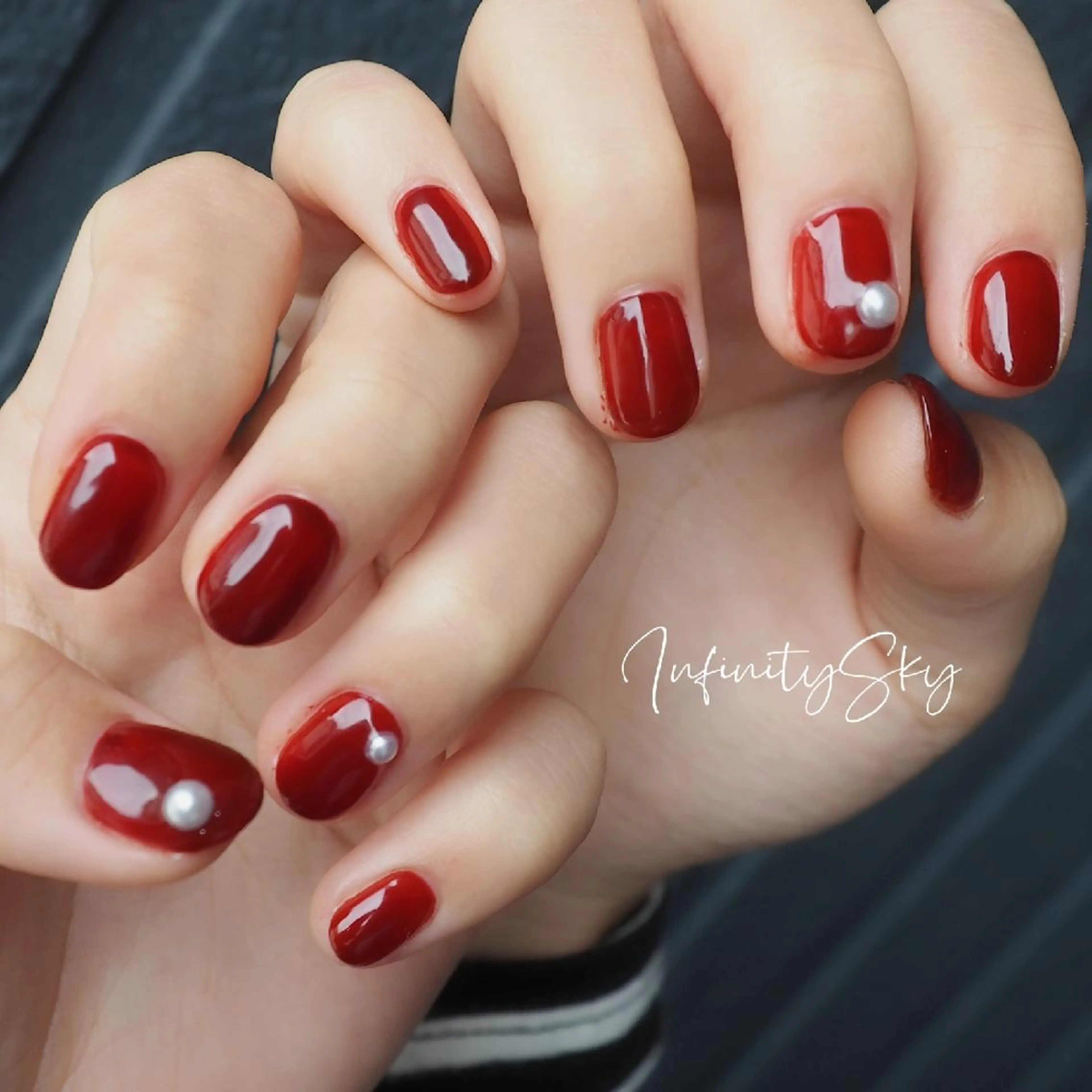 ネイル ブラウン 赤色 ハンドネイル infinity skyのネイルデザイン