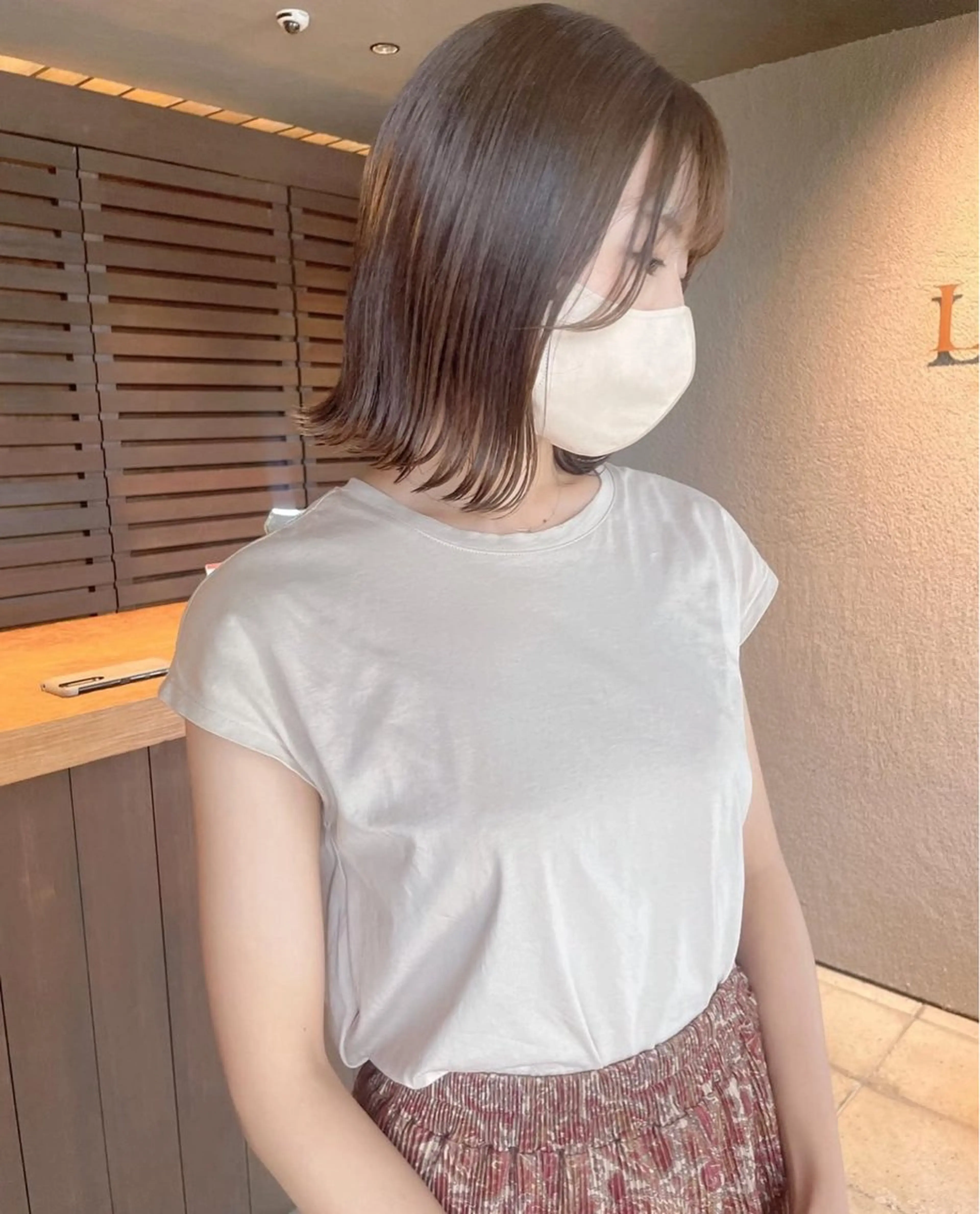 ミディアム ボブ ハイライト 髪質改善 栄ハイトーン/ ベージュカラー中園薪のヘアスタイル