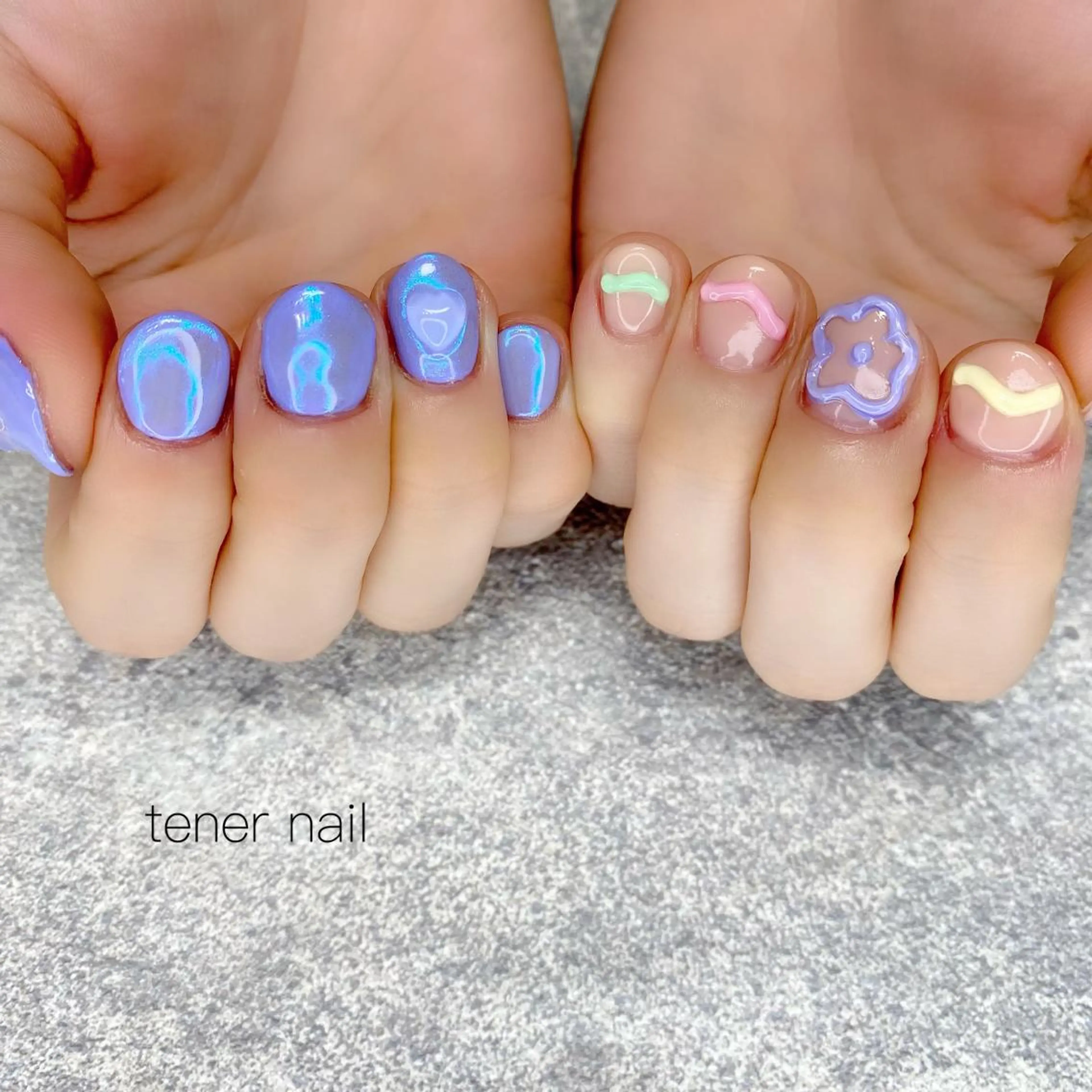 ネイル オーロラネイル ハート ぷっくりネイル UVネイル テネルネイル tener nailのネイルデザイン