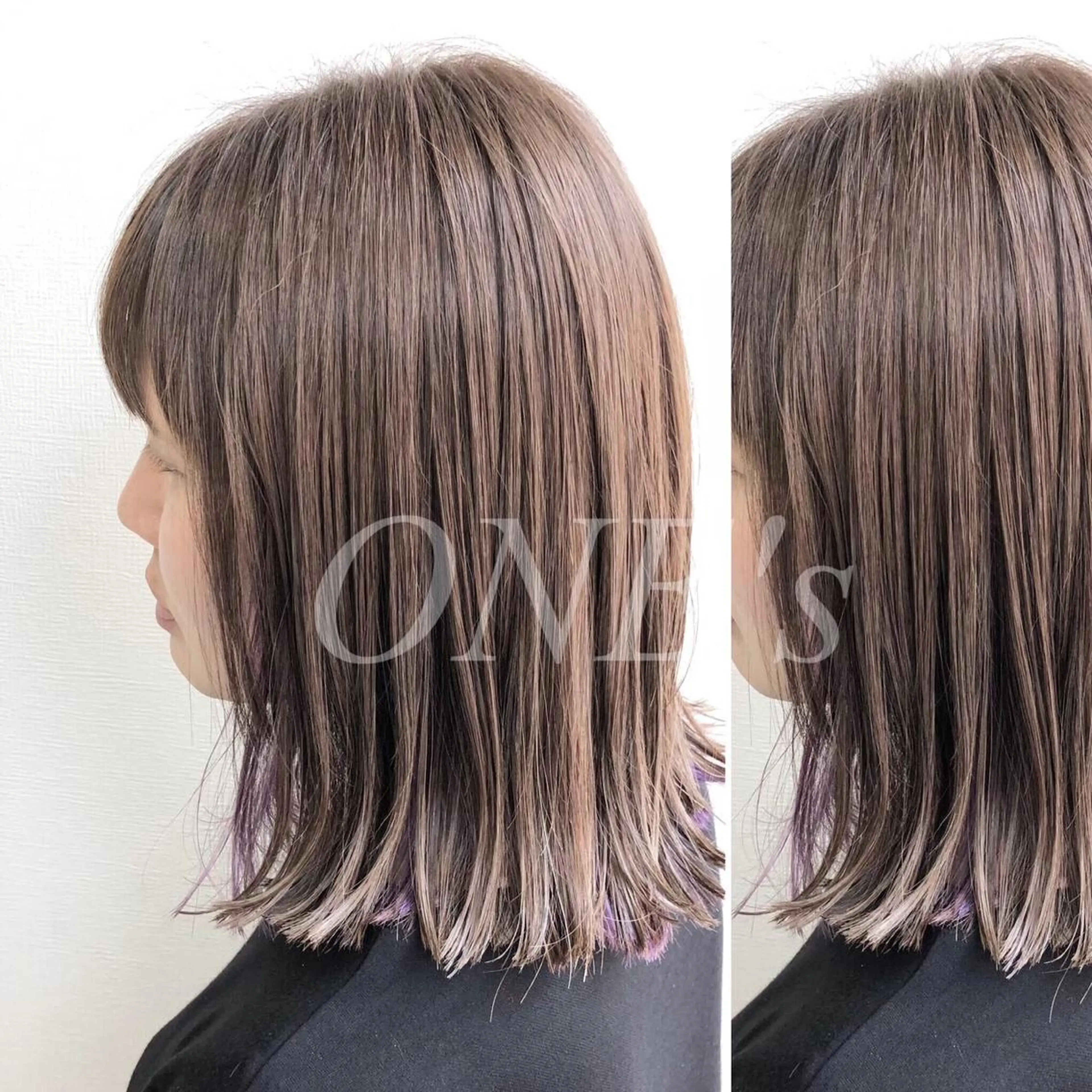 ミディアム カラー JuNブリーチに 縮毛矯正するプロのヘアスタイル