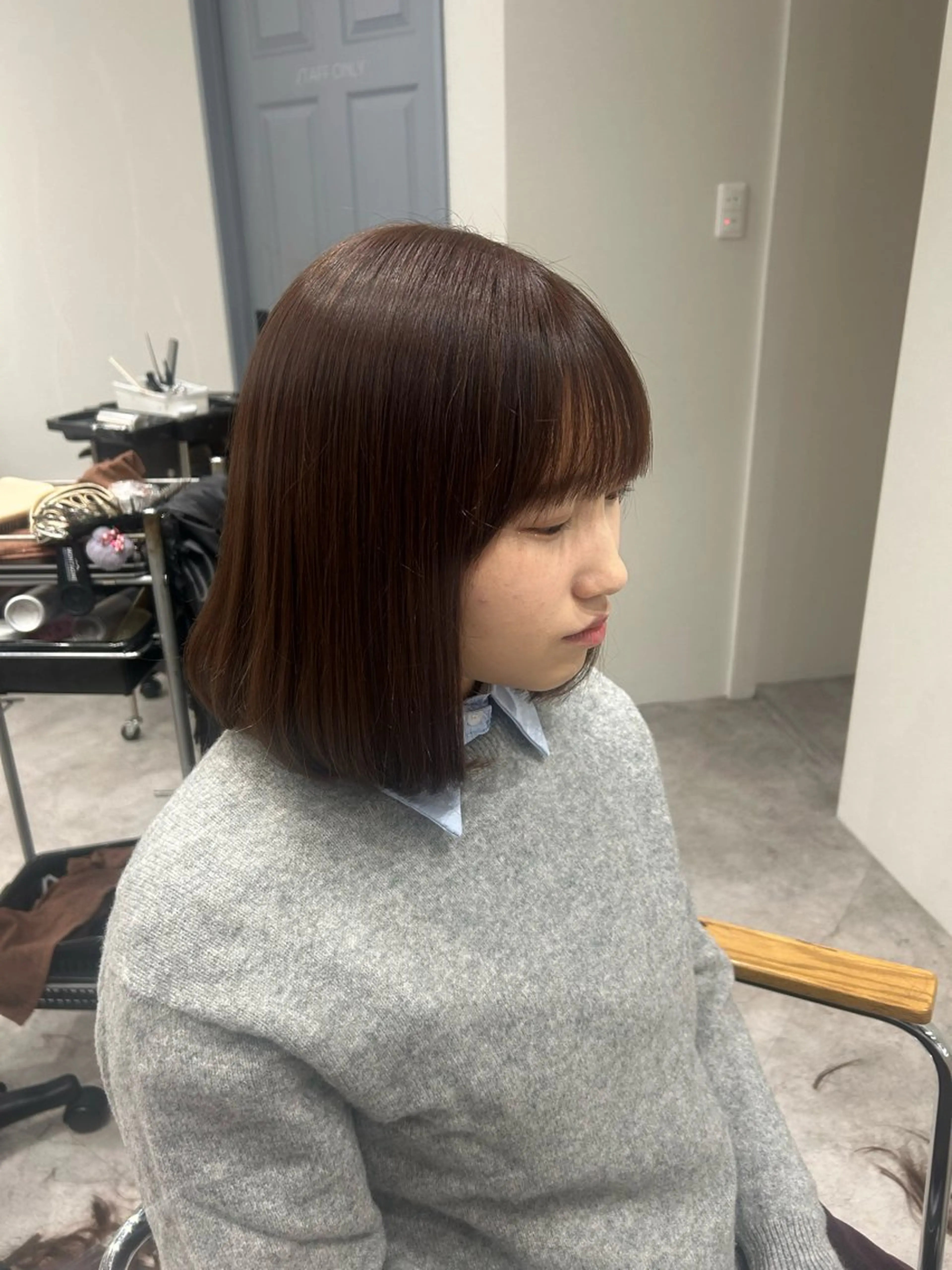 ミディアム カラー ヘアアレンジ ブラウンカラー ラベンダーカラー ラベンダーブラウン ヘアカラー ボブ /ニュアンス/ satomi🧸💖のヘアスタイル